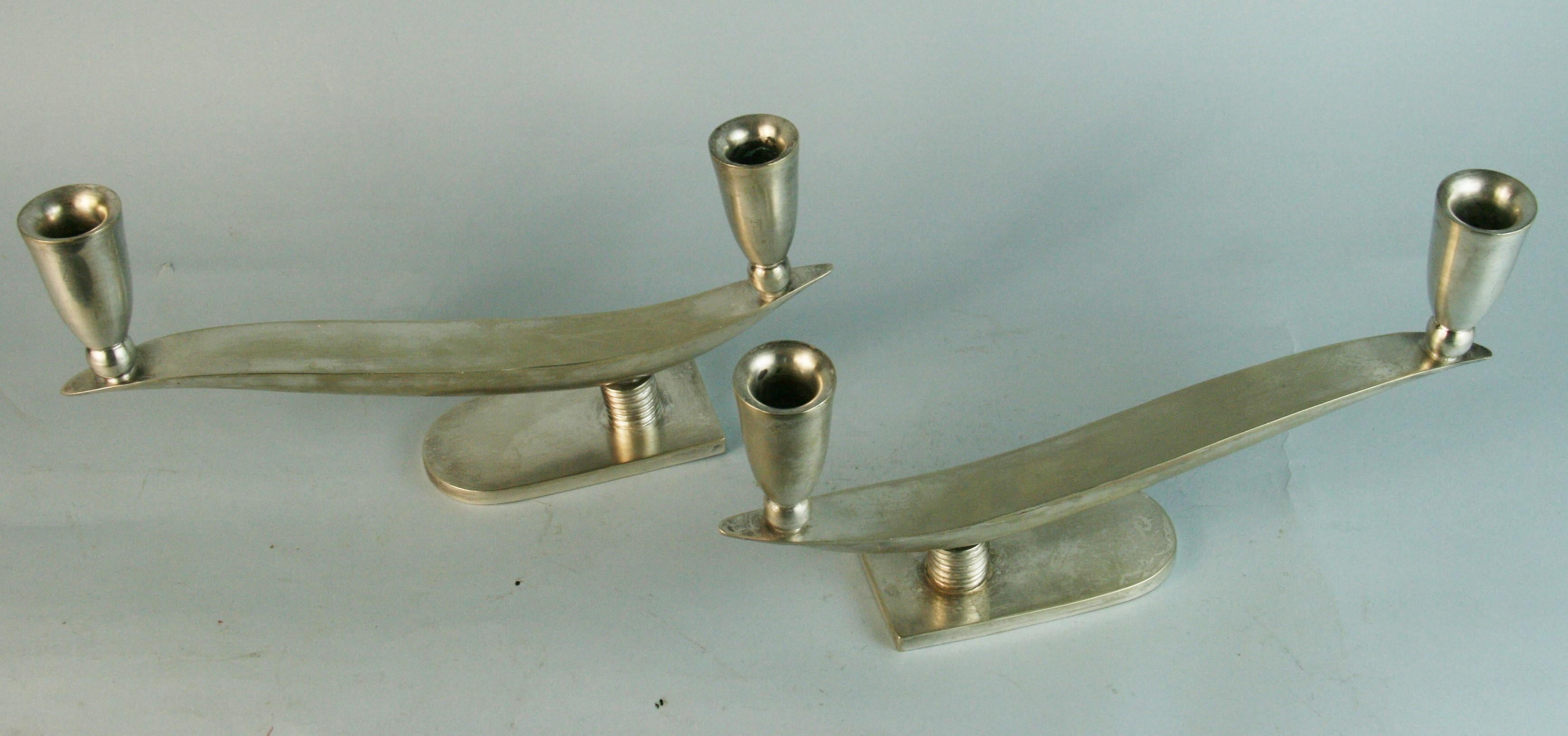 Antique Austrian Art Deco Pair Alpaca Candle Holders 1920's For Sale 1