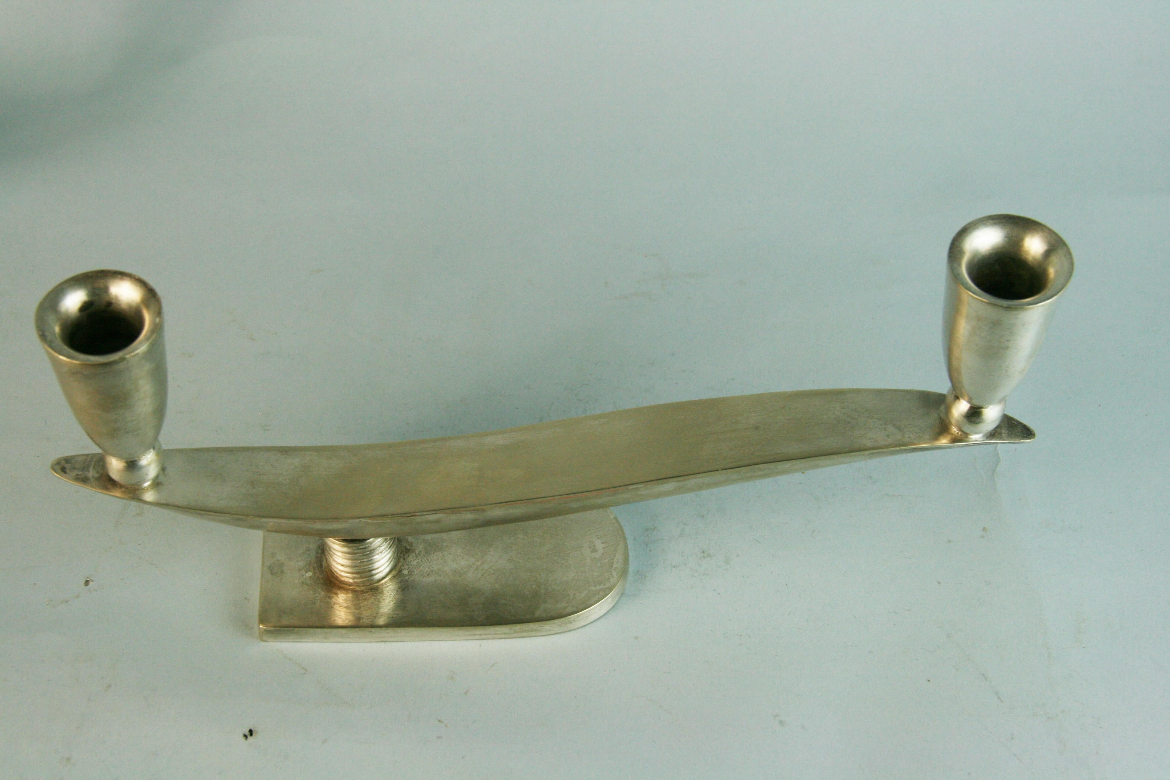 Antique Austrian Art Deco Pair Alpaca Candle Holders 1920's For Sale 2