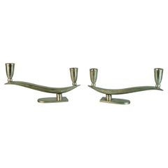 Antiguo par de candelabros austriacos Art Decó de alpaca Años 20