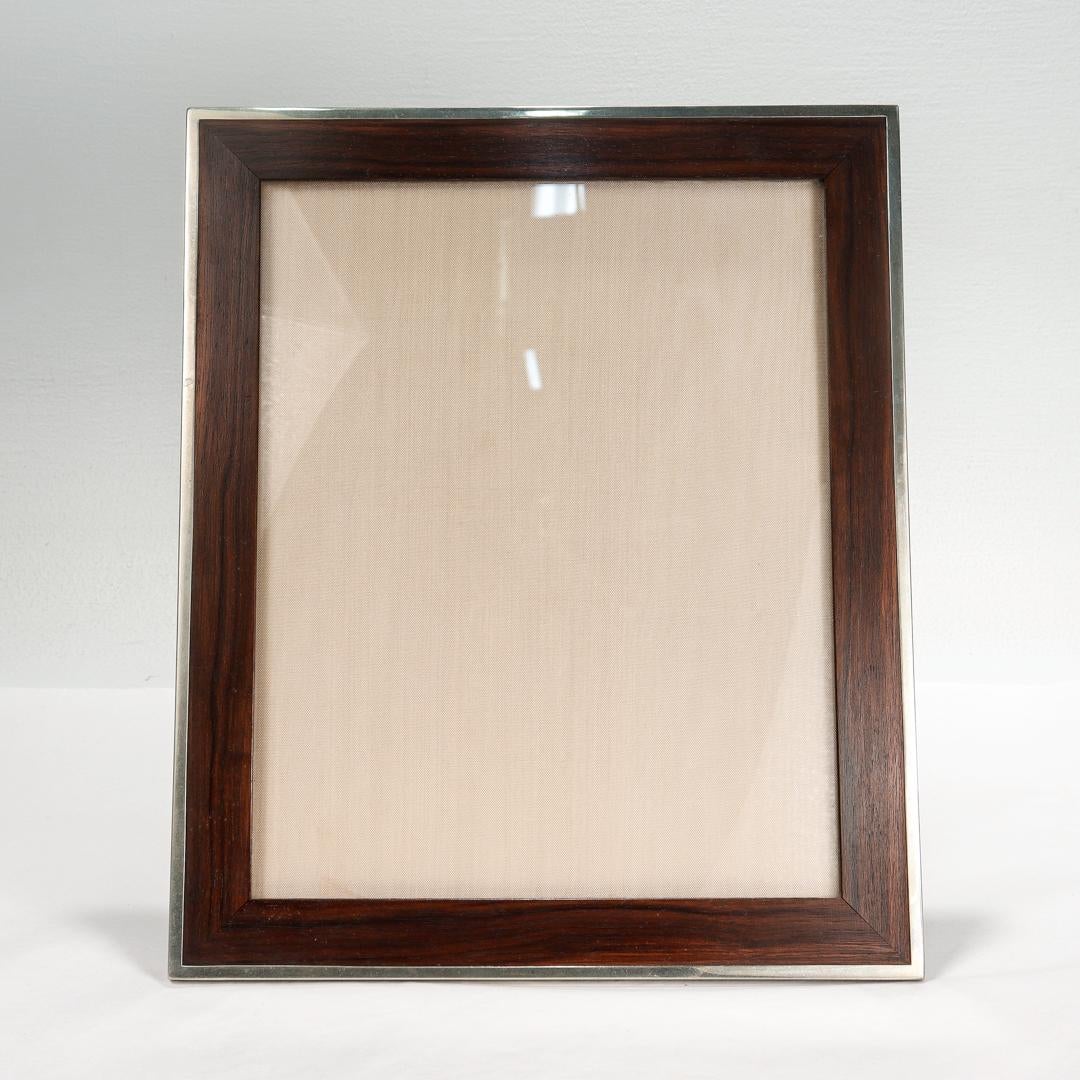 Antique Austrian Art Deco Walnut Wood & Silver Plated Desk Photo / Picture Frame In Good Condition For Sale In Philadelphia, PA