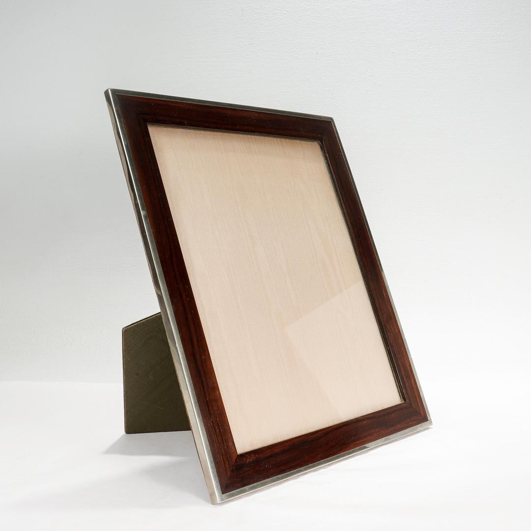 20th Century Antique Austrian Art Deco Walnut Wood & Silver Plated Desk Photo / Picture Frame For Sale