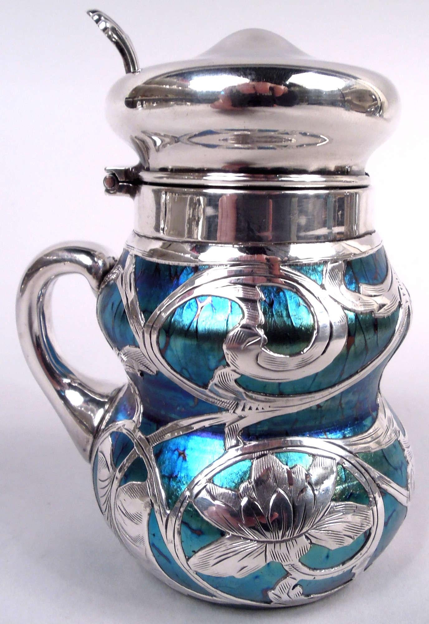 Art nouveau Moutardier ancien autrichien Art Nouveau en argent irisé en vente