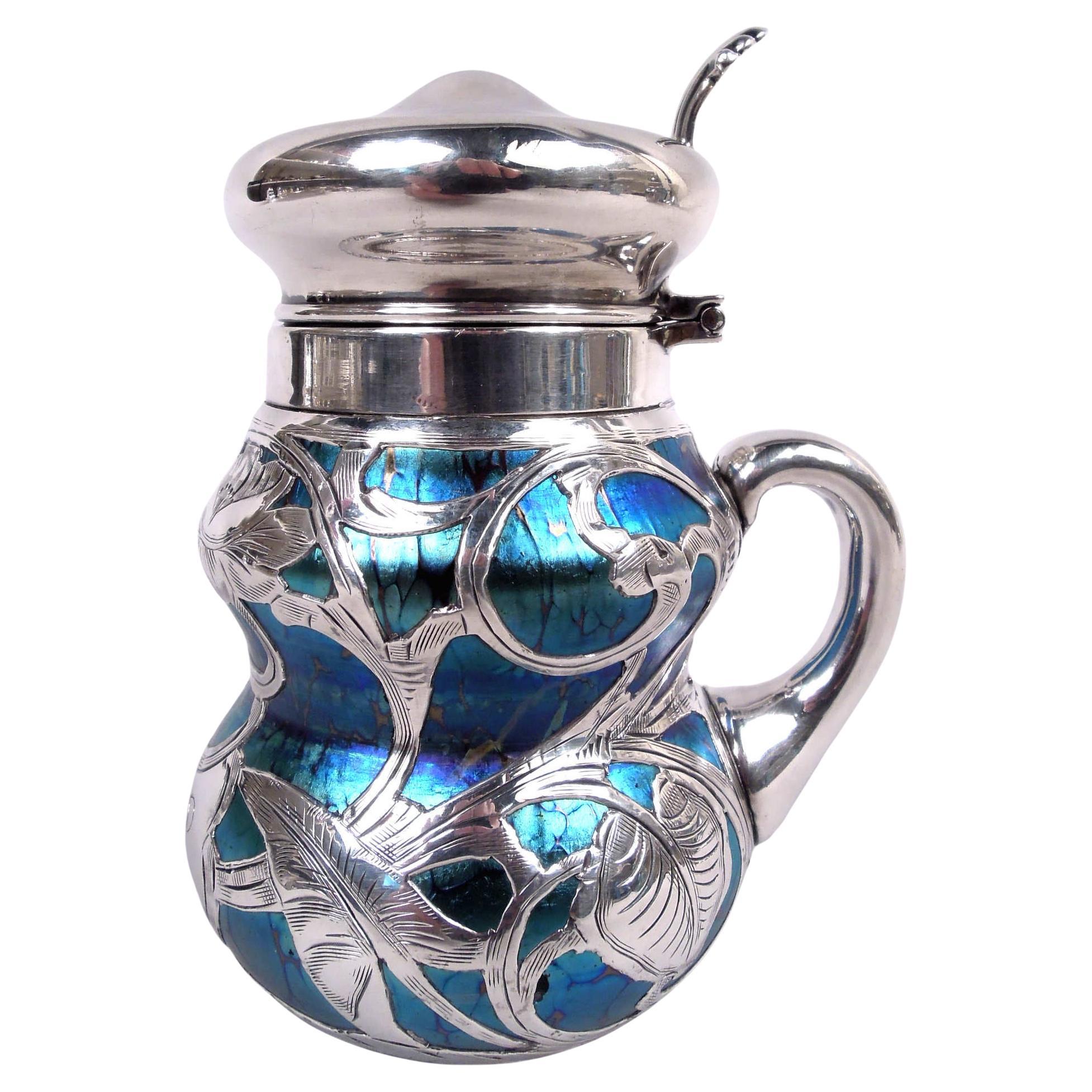 Moutardier ancien autrichien Art Nouveau en argent irisé en vente