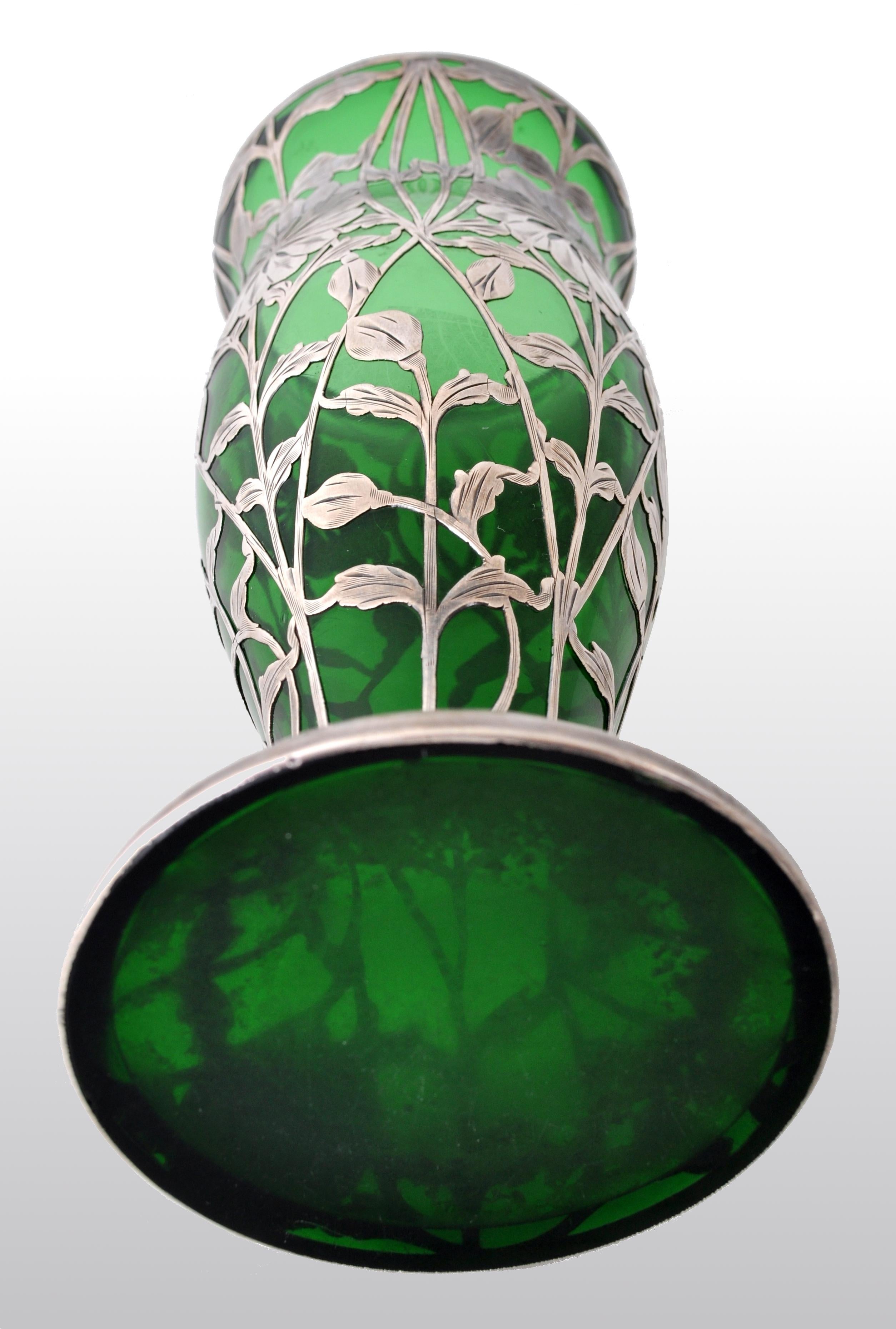 Antique Austrian Art Nouveau Loetz Silver Overlay Glass Vase, circa 1900 1