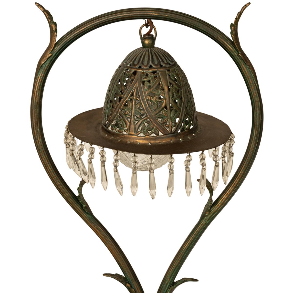 Antique Austrian Art Nouveau Organic Style Bronze & Glass Prisms Table Lamp 1900 6