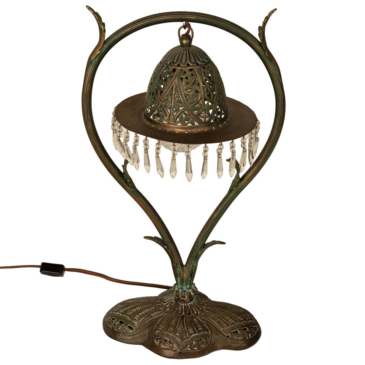 Antique Austrian Art Nouveau Organic Style Bronze & Glass Prisms Table Lamp 1900 7