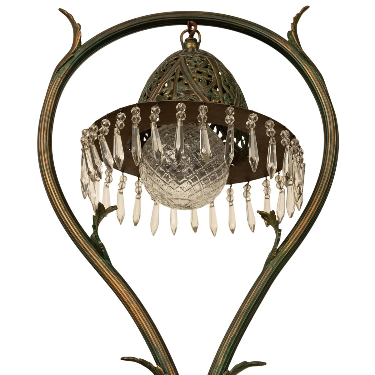 Antique Austrian Art Nouveau Organic Style Bronze & Glass Prisms Table Lamp 1900 8