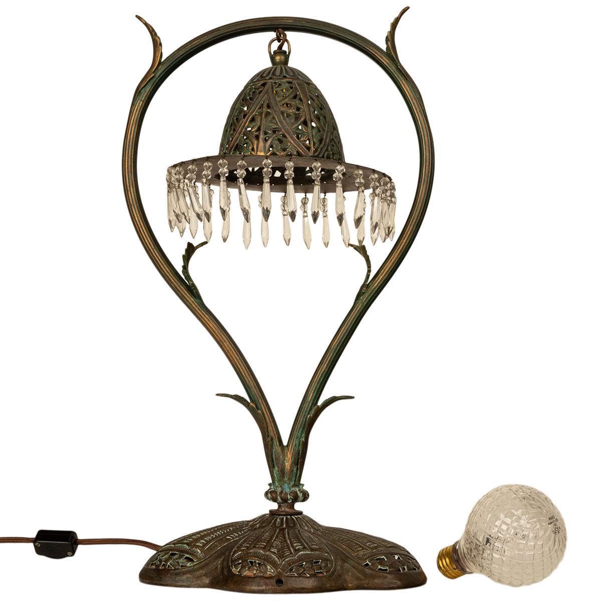Antique Austrian Art Nouveau Organic Style Bronze & Glass Prisms Table Lamp 1900 11