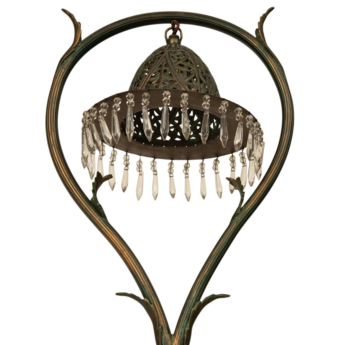 Antique Austrian Art Nouveau Organic Style Bronze & Glass Prisms Table Lamp 1900 9