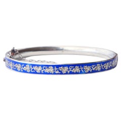 Brazalete austriaco antiguo Esmalte azul Plata maciza / 12.2gr