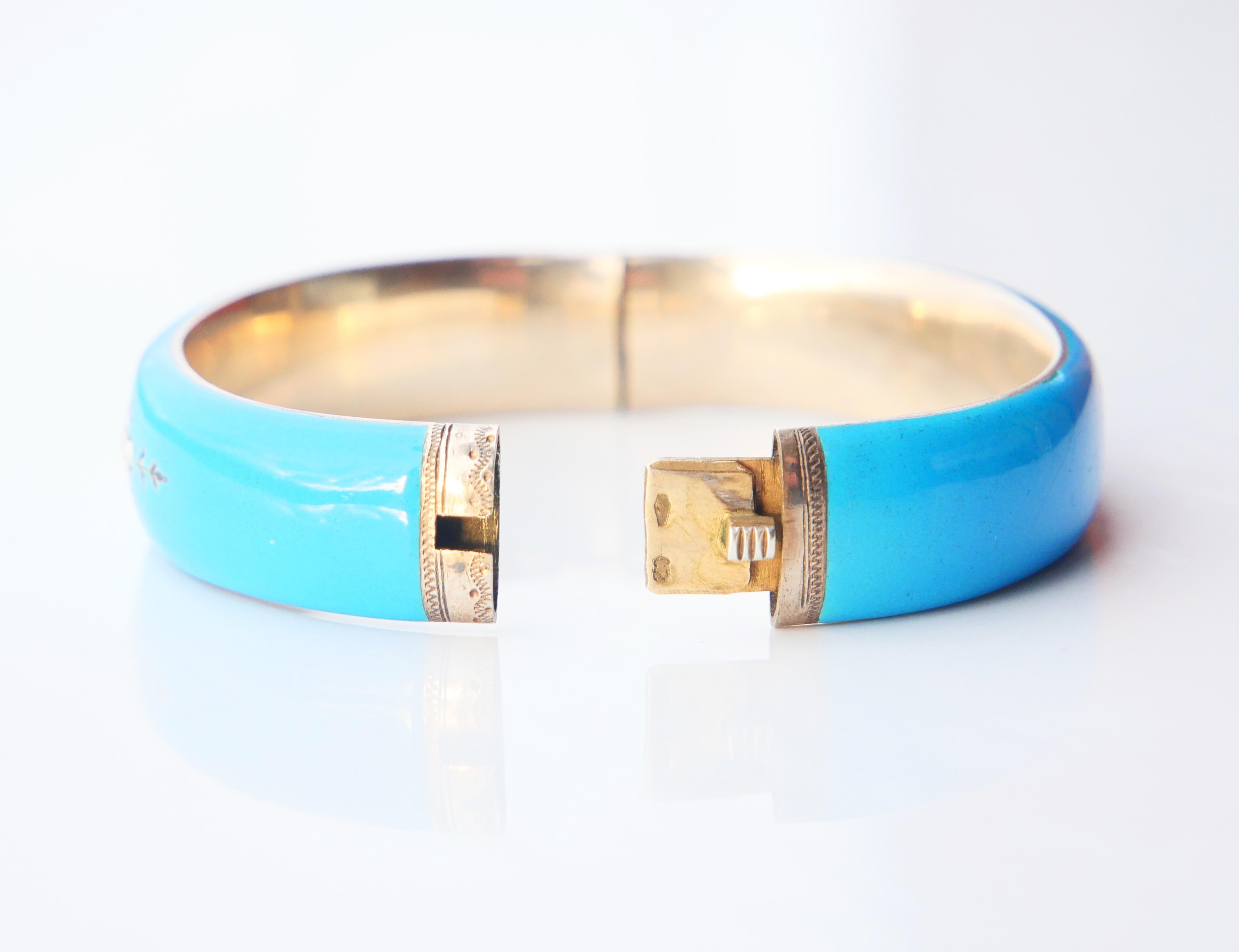 Antique Austrian Bangle Bracelet Seed Pearls Blue Enamel solid Silver / 32.8gr For Sale 7