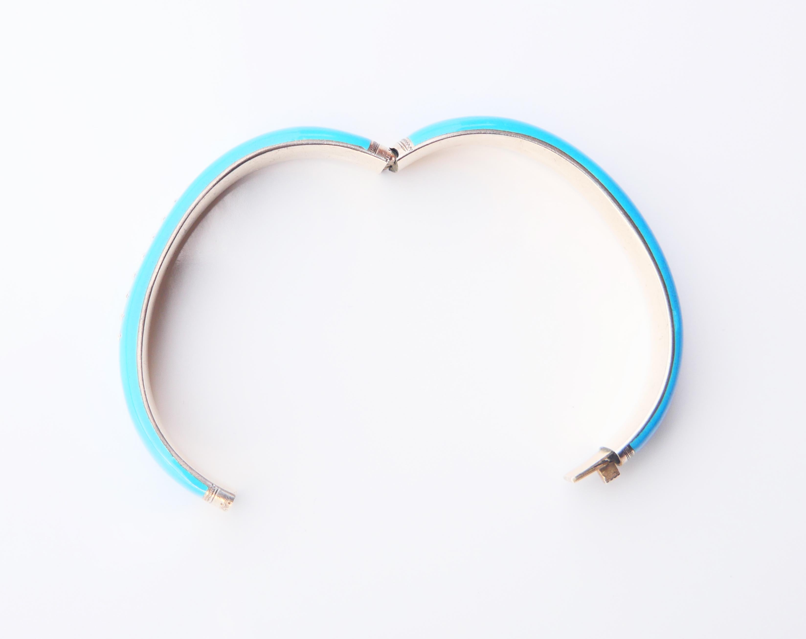 Antique Austrian Bangle Bracelet Seed Pearls Blue Enamel solid Silver / 32.8gr For Sale 8