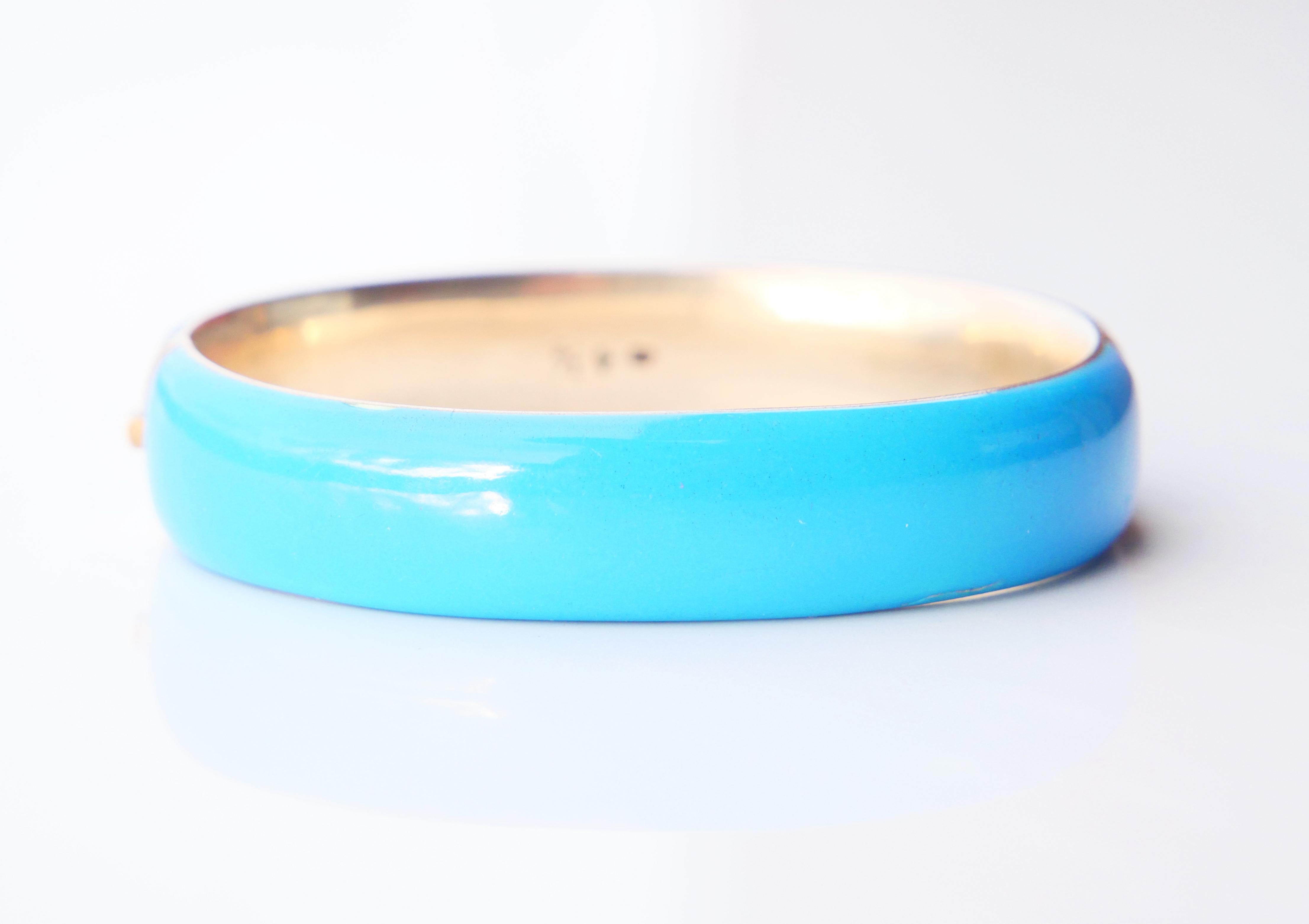 Antique Austrian Bangle Bracelet Seed Pearls Blue Enamel solid Silver / 32.8gr For Sale 5