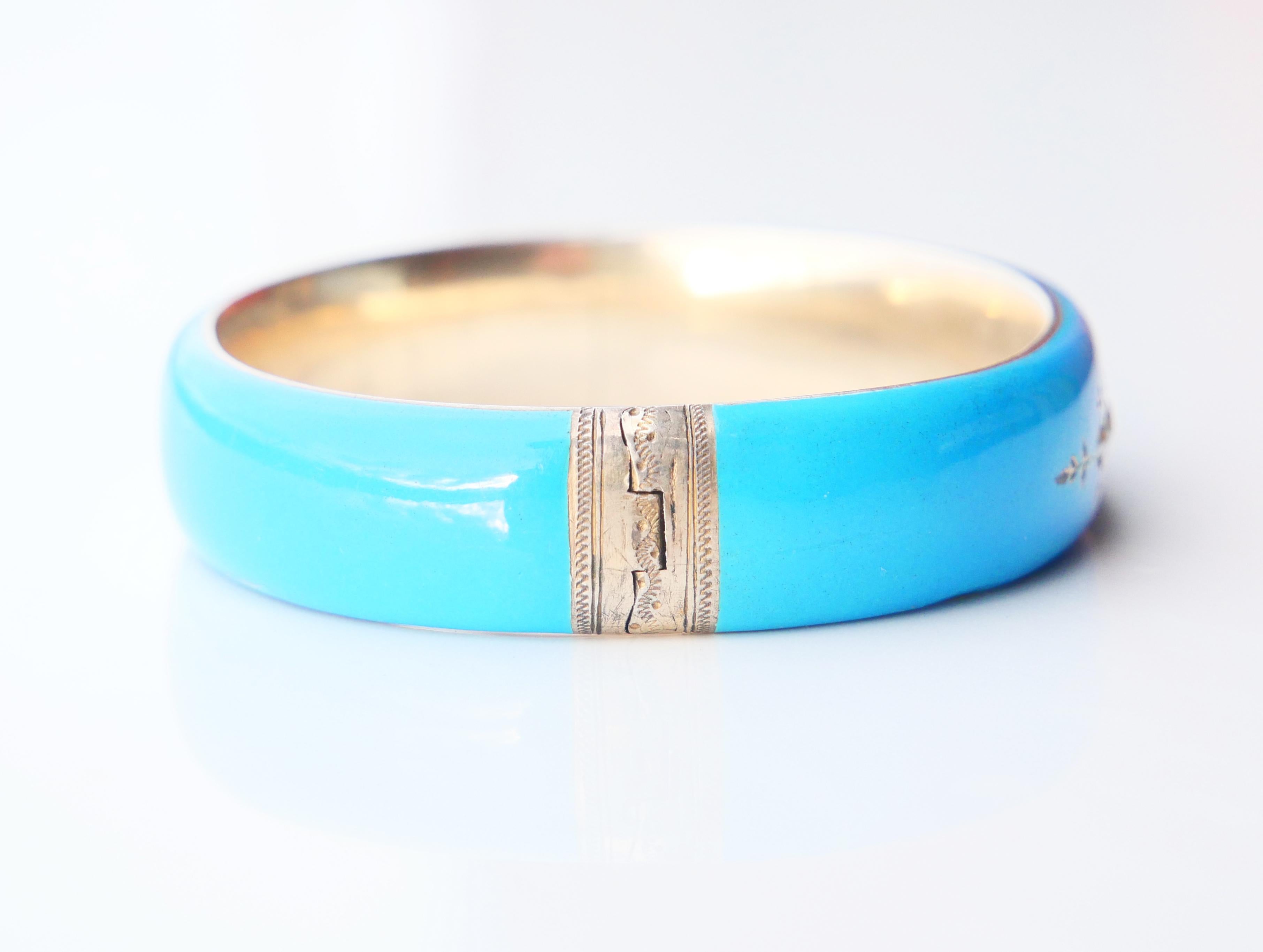 Antique Austrian Bangle Bracelet Seed Pearls Blue Enamel solid Silver / 32.8gr For Sale 6