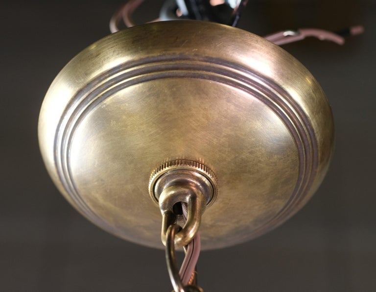 Antique Austrian Bell Jar Pendant Light Brass Hardware Three Candelabra Lights For Sale at 1stDibs