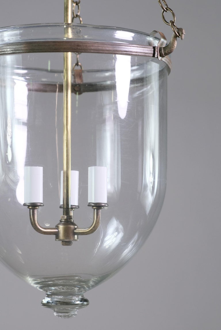 Antique Austrian Bell Jar Pendant Light Brass Hardware Three Candelabra Lights For Sale at 1stDibs