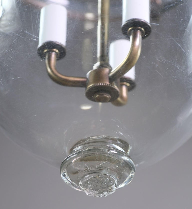Antique Austrian Bell Jar Pendant Light Brass Hardware Three Candelabra Lights For Sale at 1stDibs