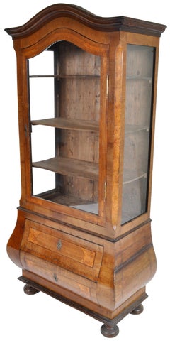 Antique Austrian Biedermeier Bombe Shaped Walnut China Cabinet/Hutch, circa 1840