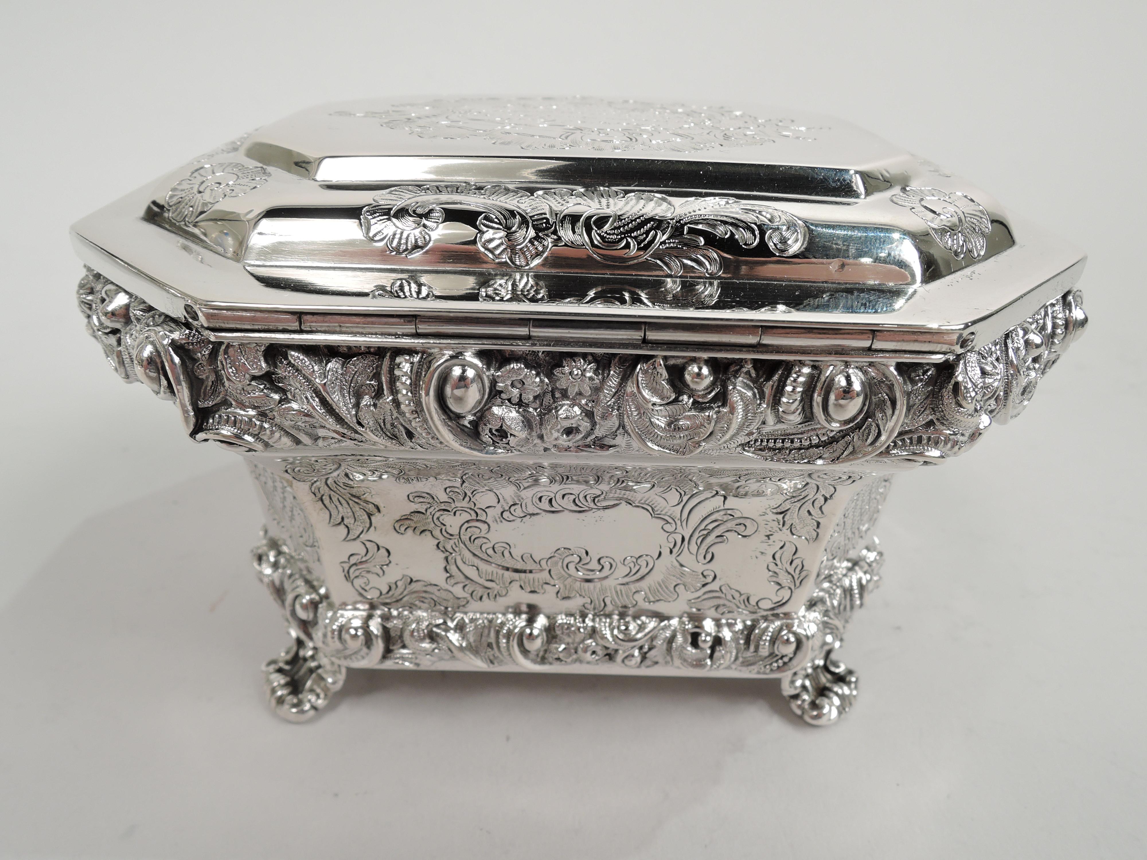Antique Austrian Biedermeier Classical Silver Keepsake Casket Box In Excellent Condition In New York, NY