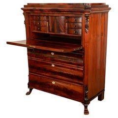 Antique Austrian Biedermeier Flame Mahogany Secretary Abattant Desk Chest 1870