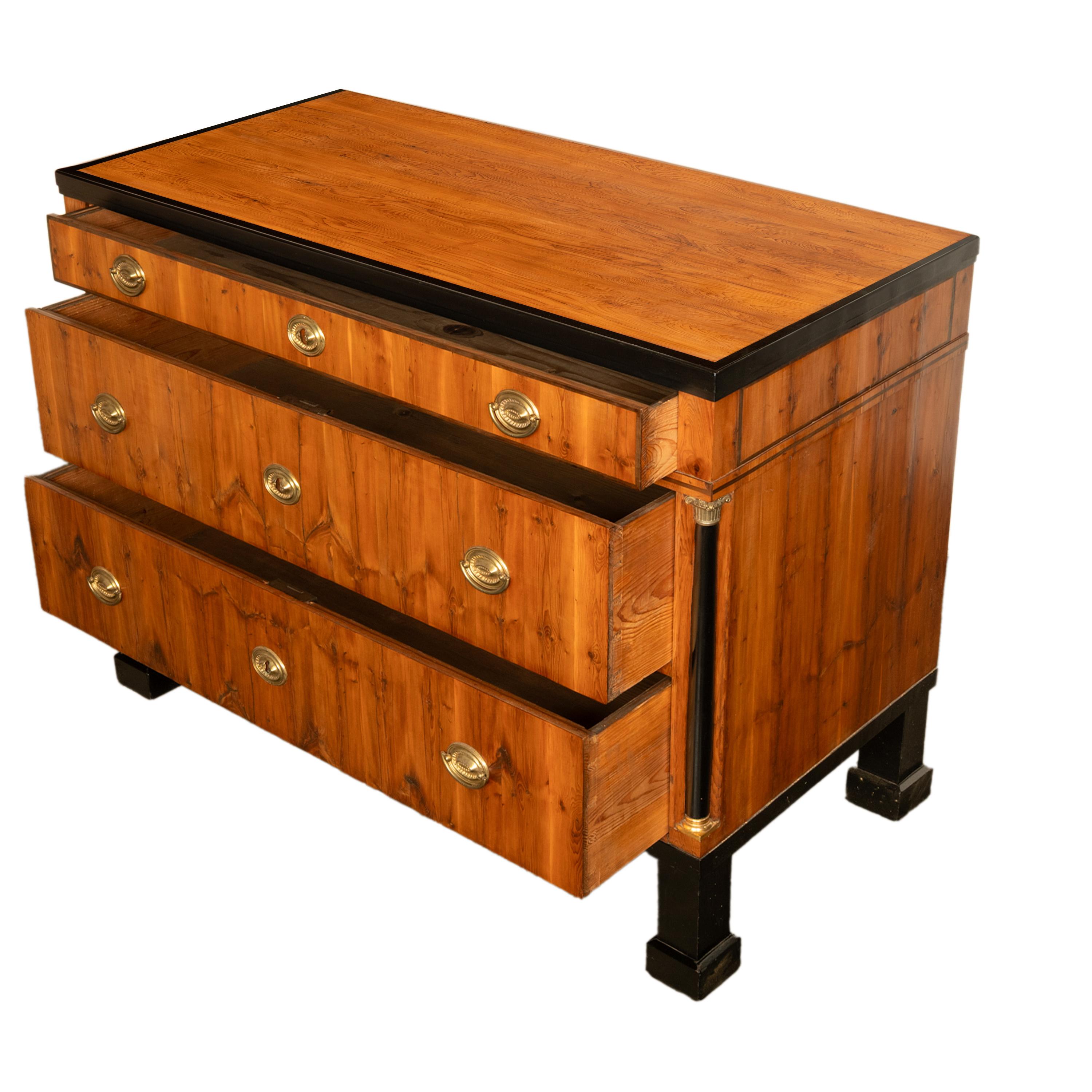 Antique Austrian Biedermeier Walnut Ebony Gilt Bronze Chest Drawers Commode 1820 For Sale 6