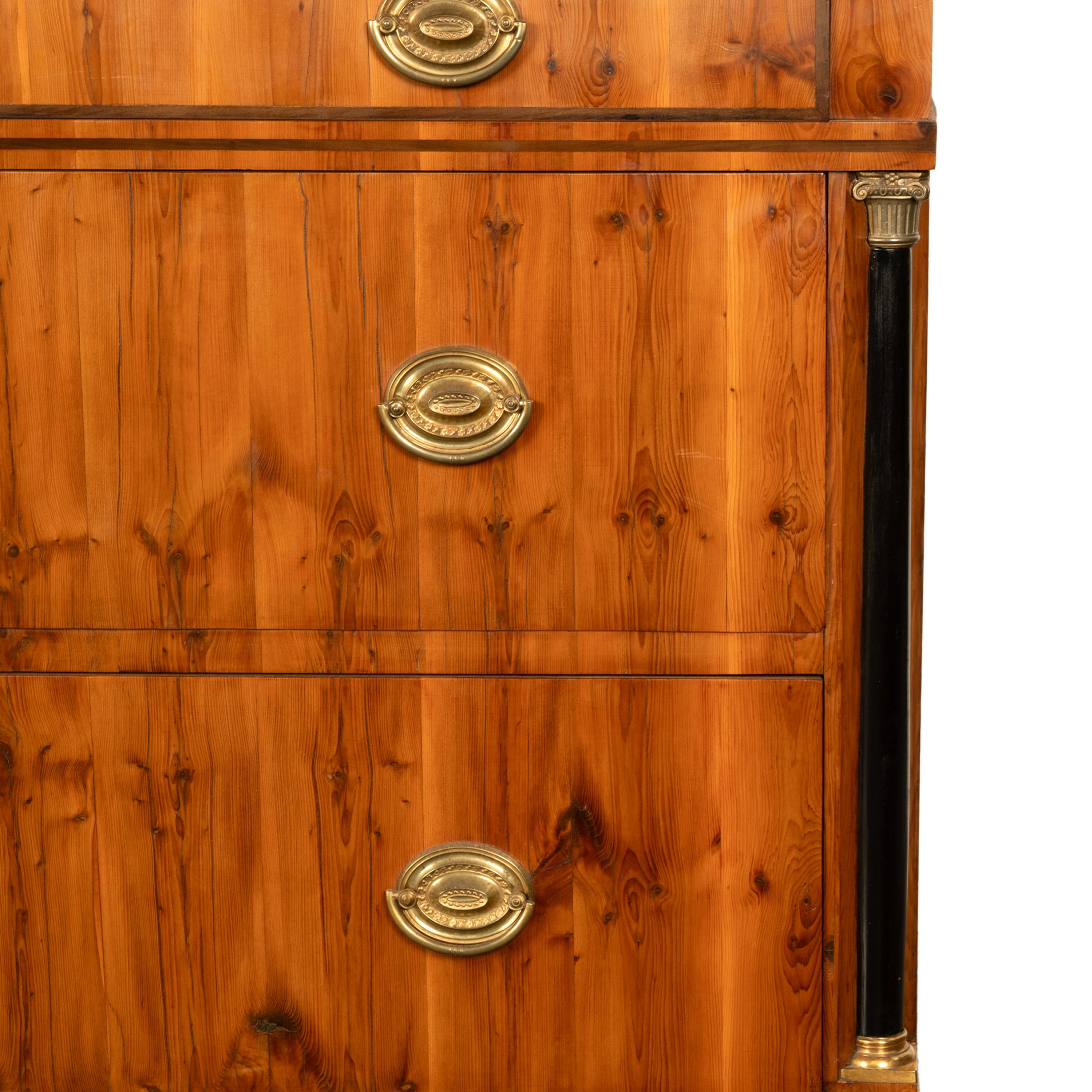 Antique Austrian Biedermeier Walnut Ebony Gilt Bronze Chest Drawers Commode 1820 For Sale 8