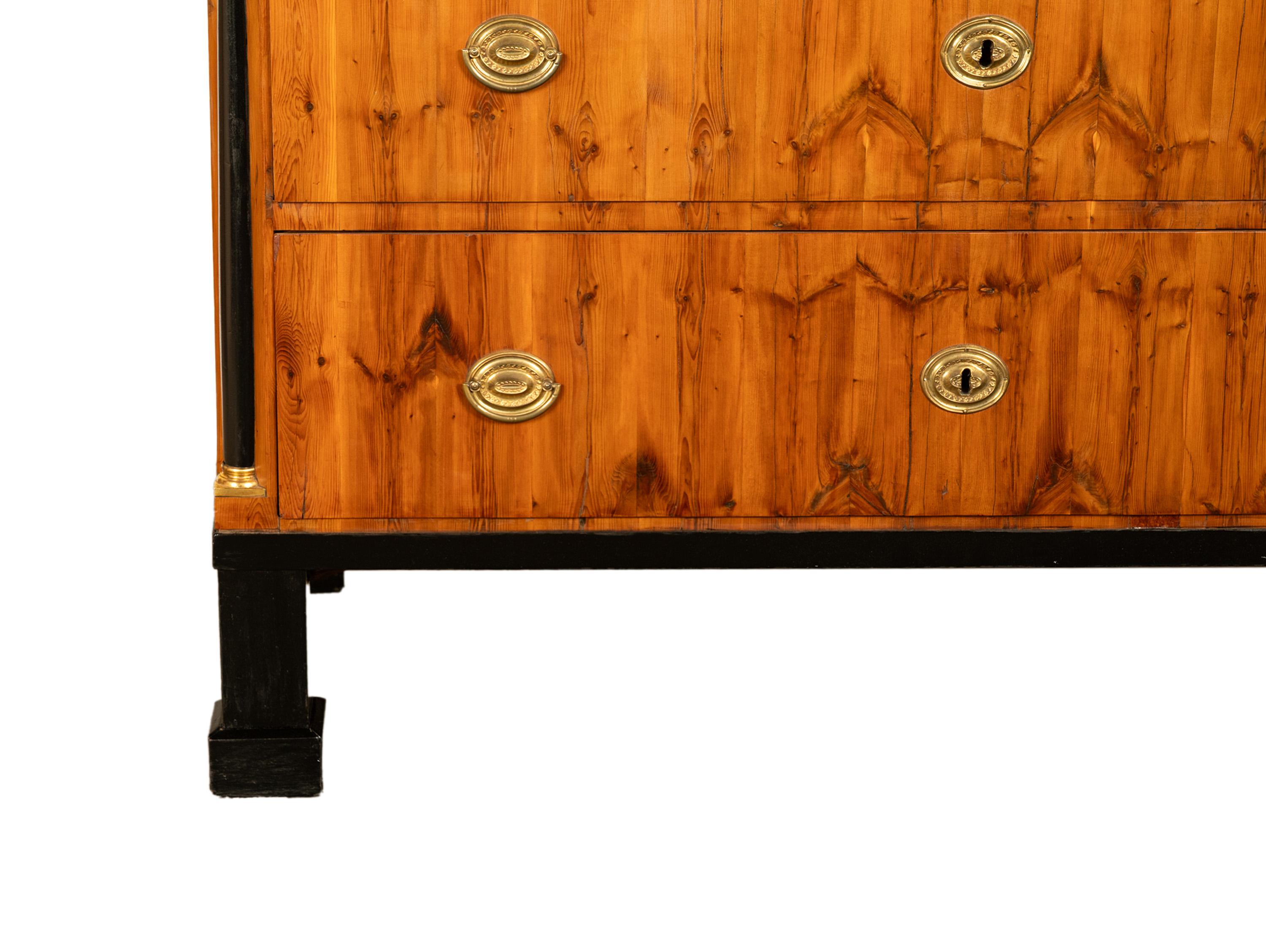 Antique Austrian Biedermeier Walnut Ebony Gilt Bronze Chest Drawers Commode 1820 For Sale 9