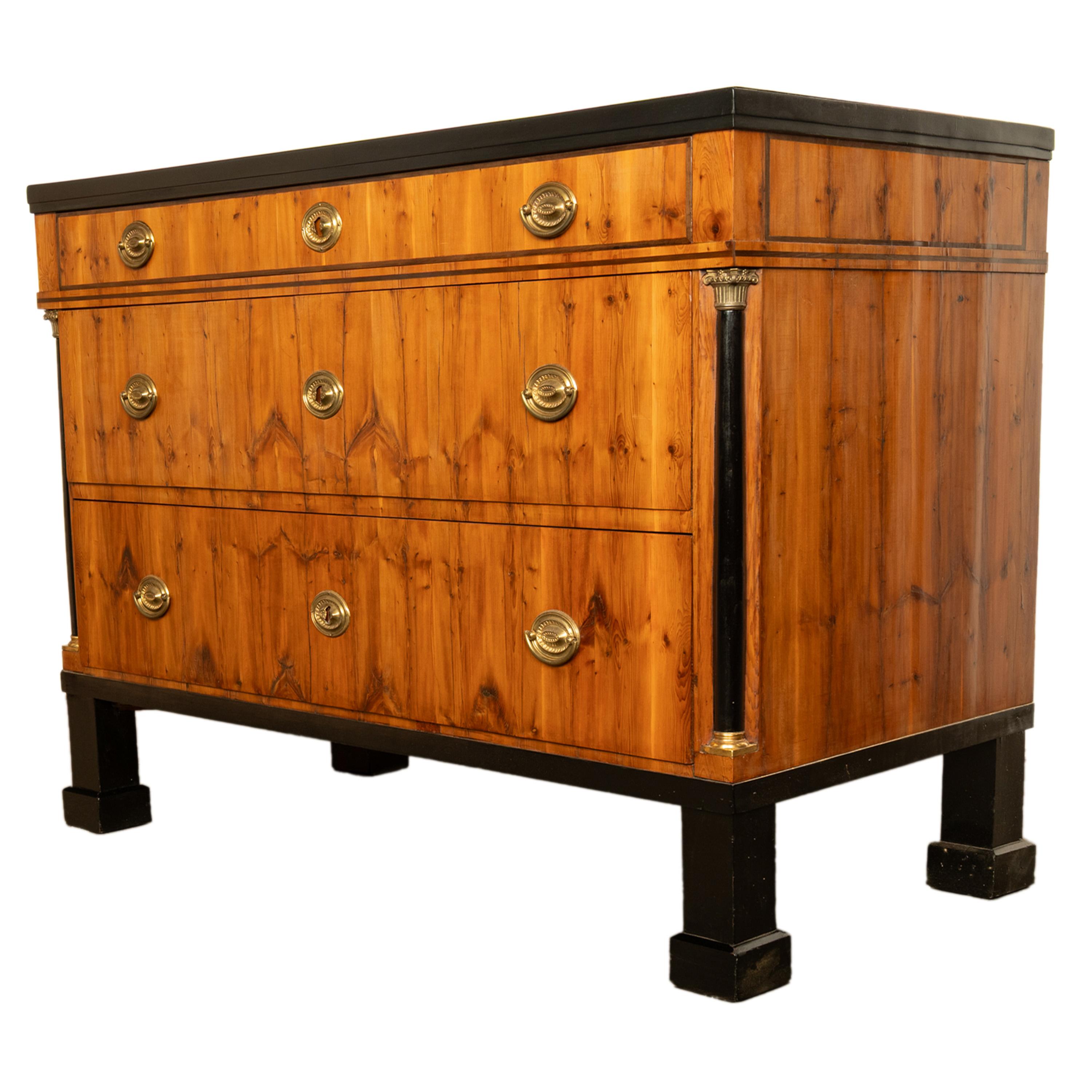 Antique Austrian Biedermeier Walnut Ebony Gilt Bronze Chest Drawers Commode 1820 In Good Condition For Sale In Portland, OR
