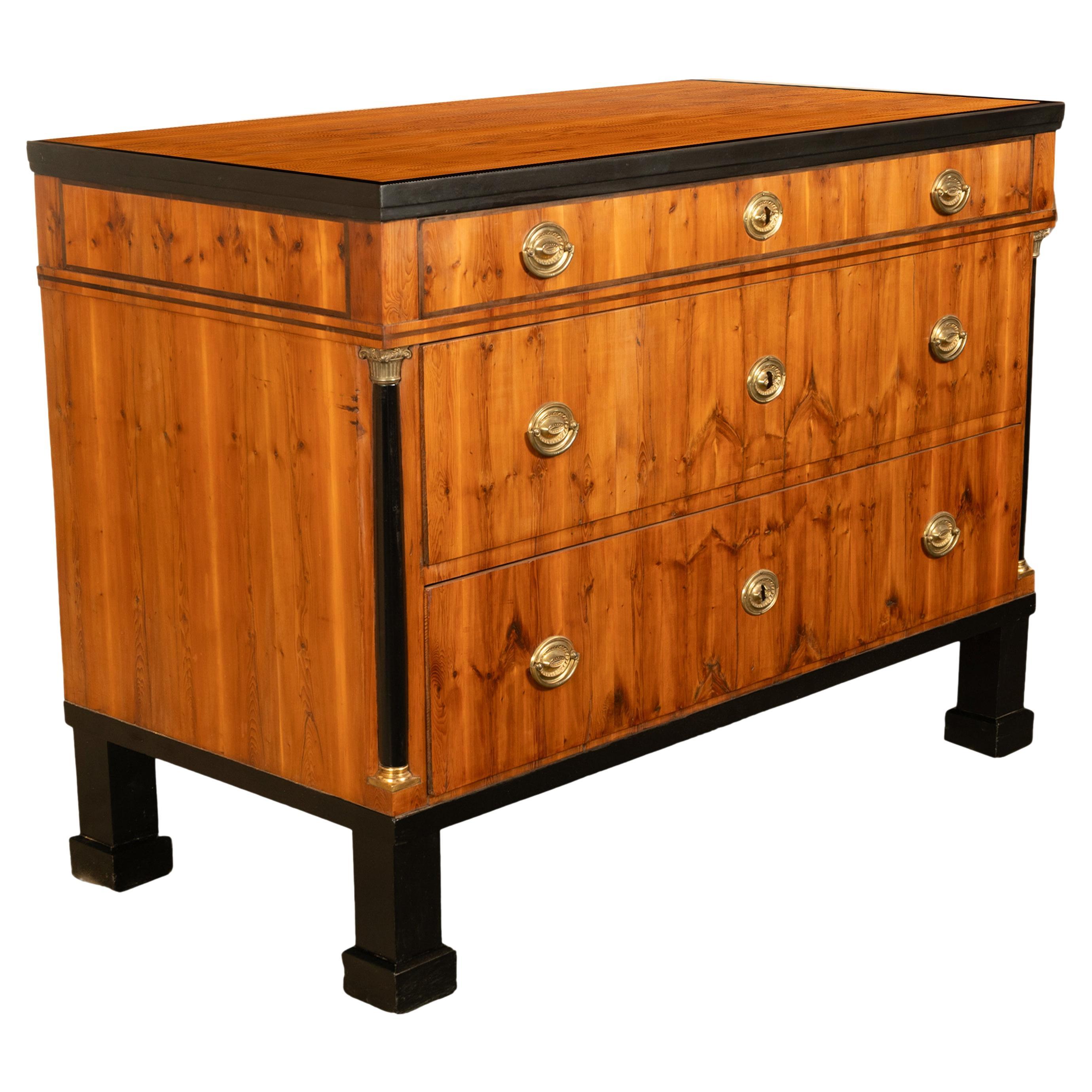 Early 19th Century Antique Austrian Biedermeier Walnut Ebony Gilt Bronze Chest Drawers Commode 1820 For Sale