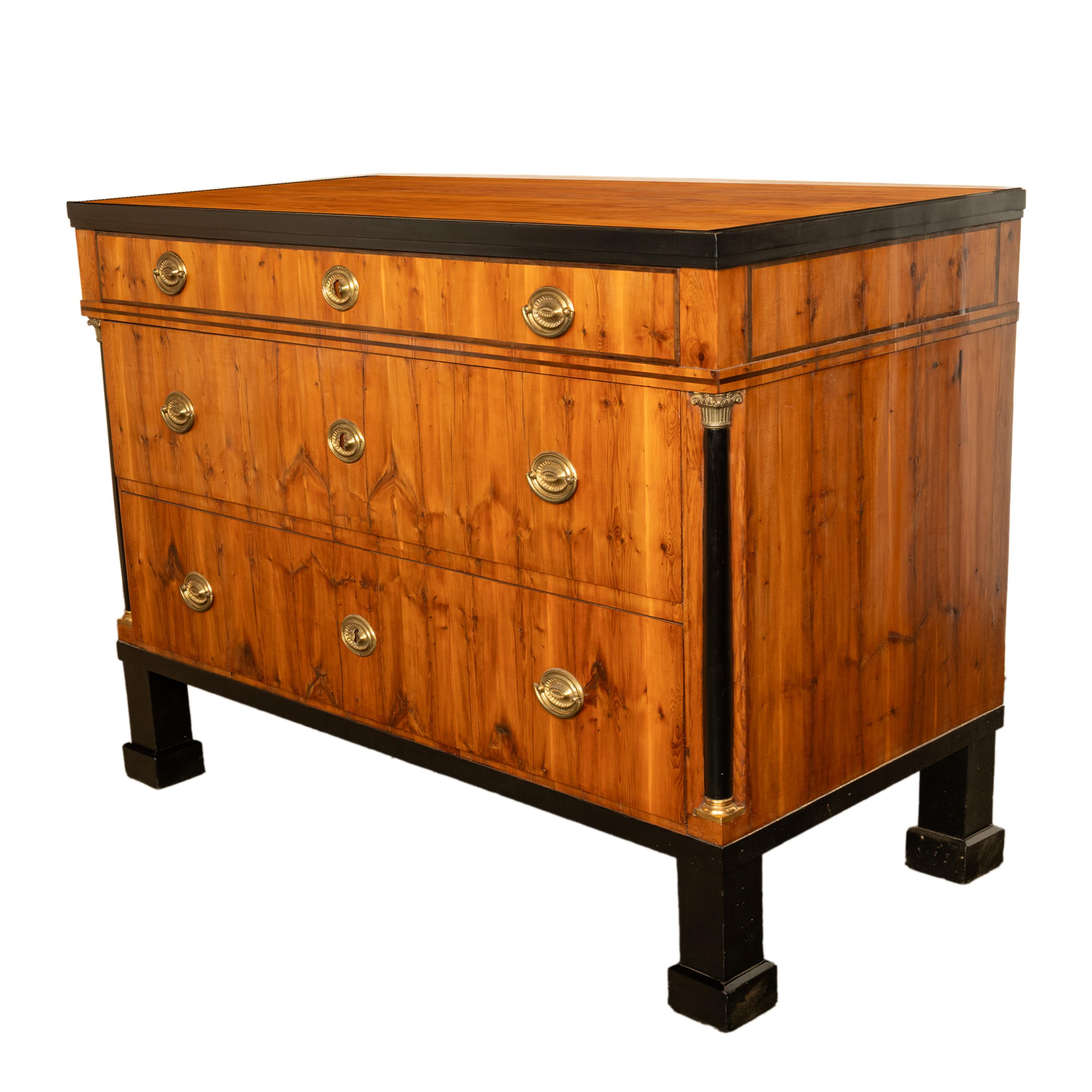 Antique Austrian Biedermeier Walnut Ebony Gilt Bronze Chest Drawers Commode 1820 For Sale 1