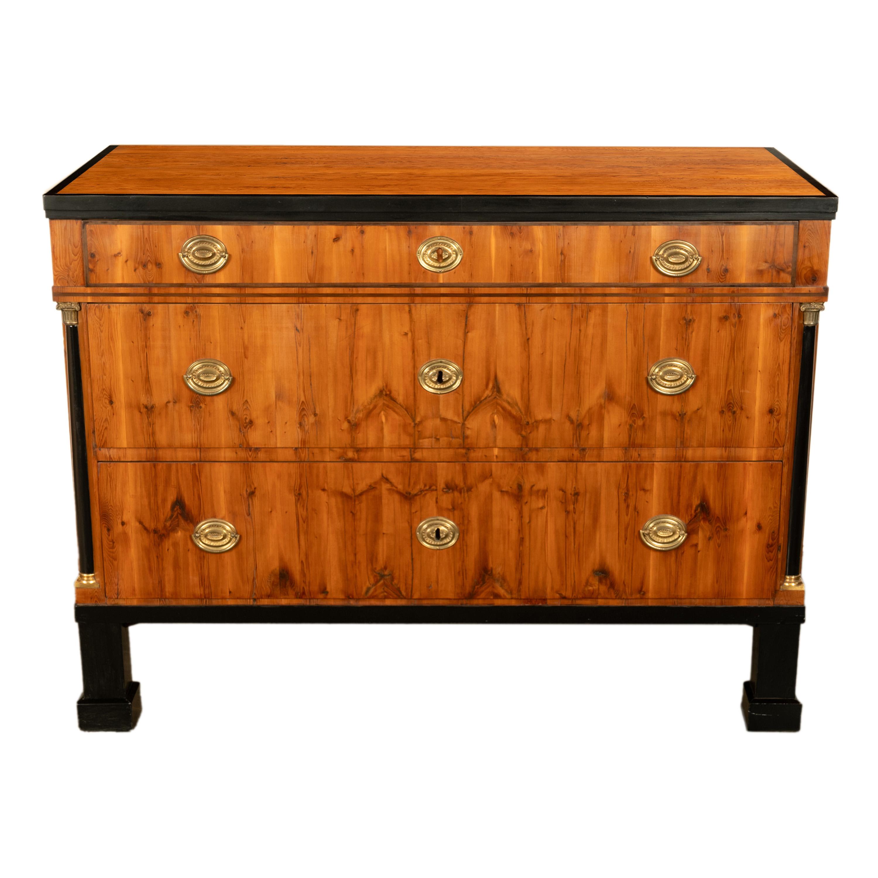 Antique Austrian Biedermeier Walnut Ebony Gilt Bronze Chest Drawers Commode 1820 For Sale 2
