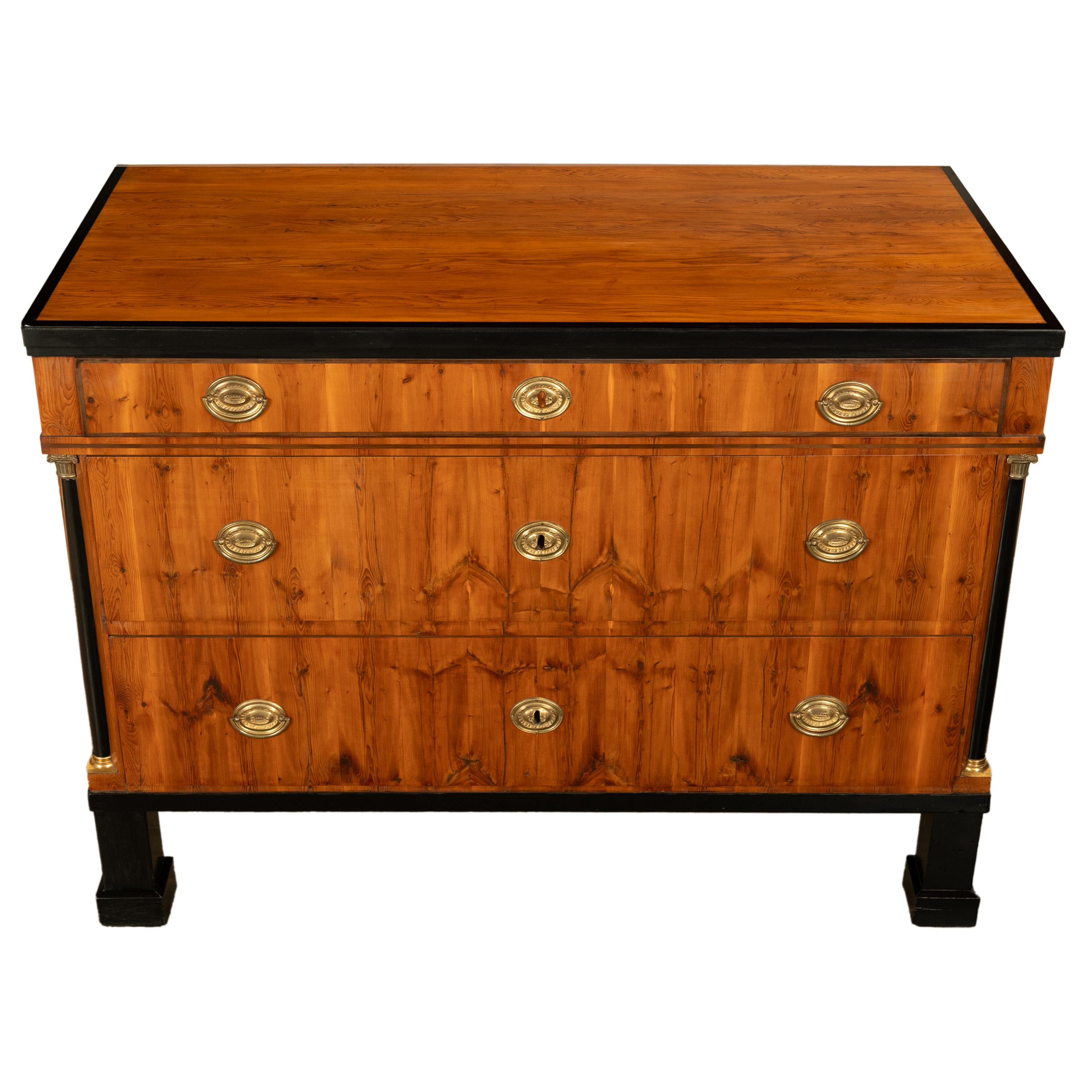 Antique Austrian Biedermeier Walnut Ebony Gilt Bronze Chest Drawers Commode 1820 For Sale 3