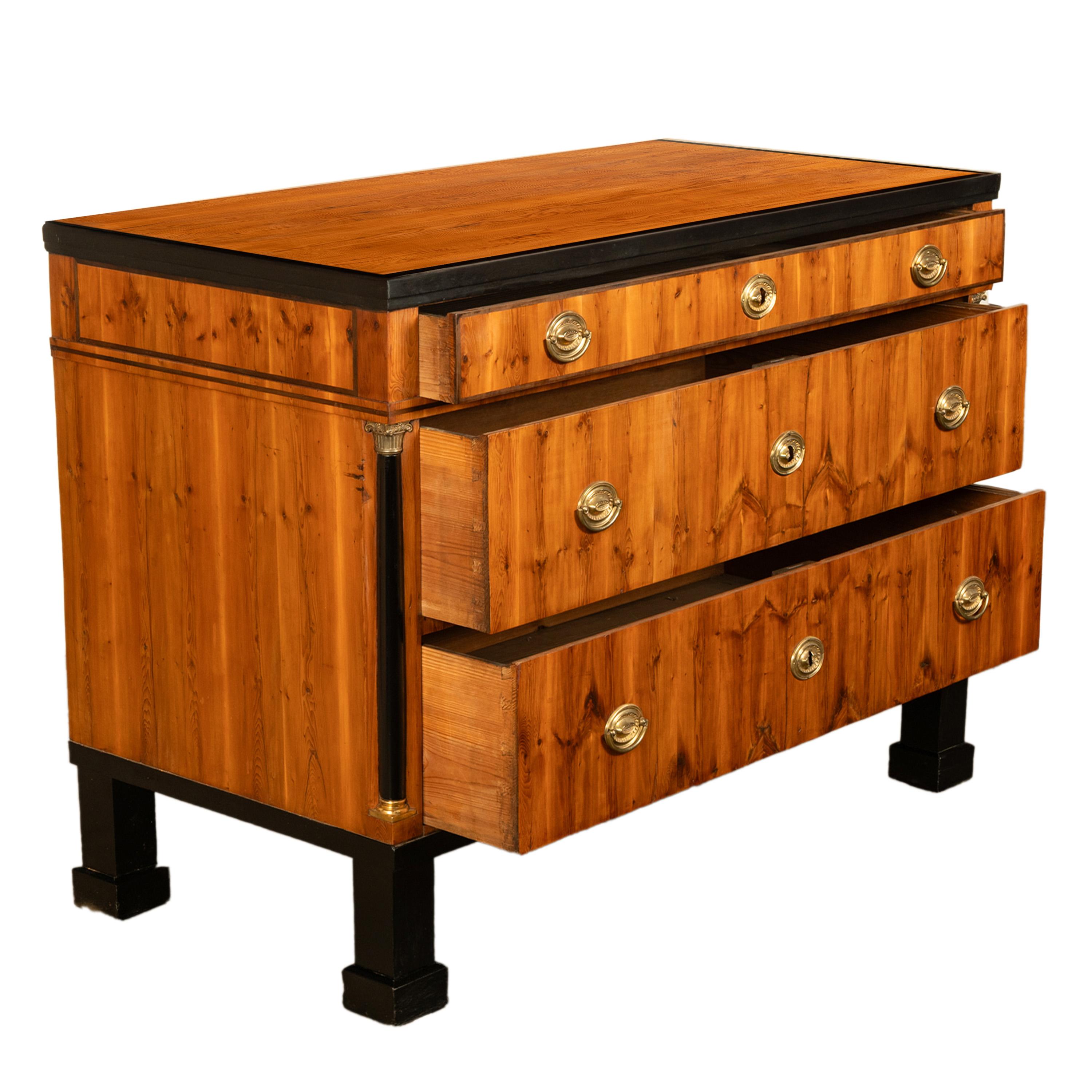 Antique Austrian Biedermeier Walnut Ebony Gilt Bronze Chest Drawers Commode 1820 For Sale 4