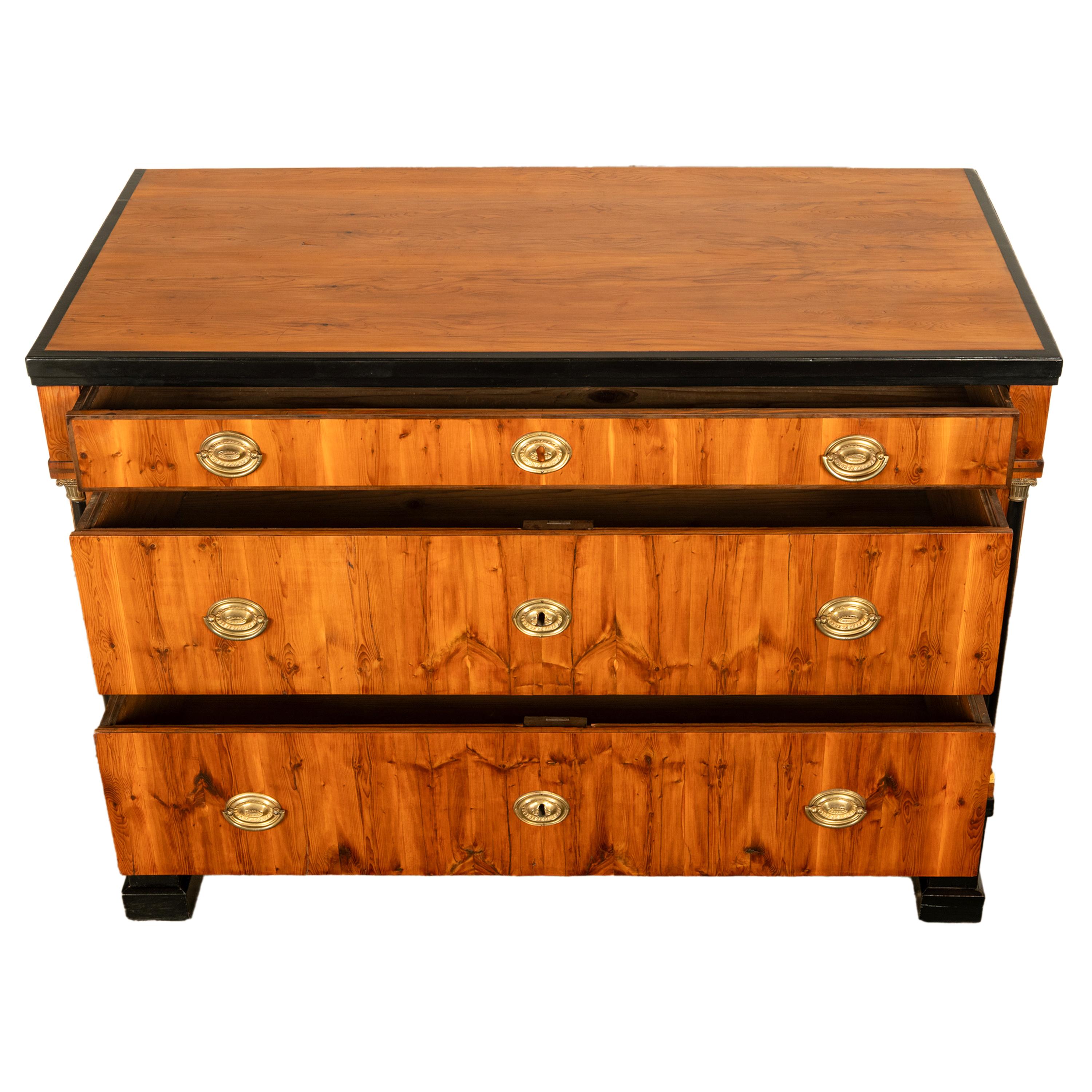 Antique Austrian Biedermeier Walnut Ebony Gilt Bronze Chest Drawers Commode 1820 For Sale 5