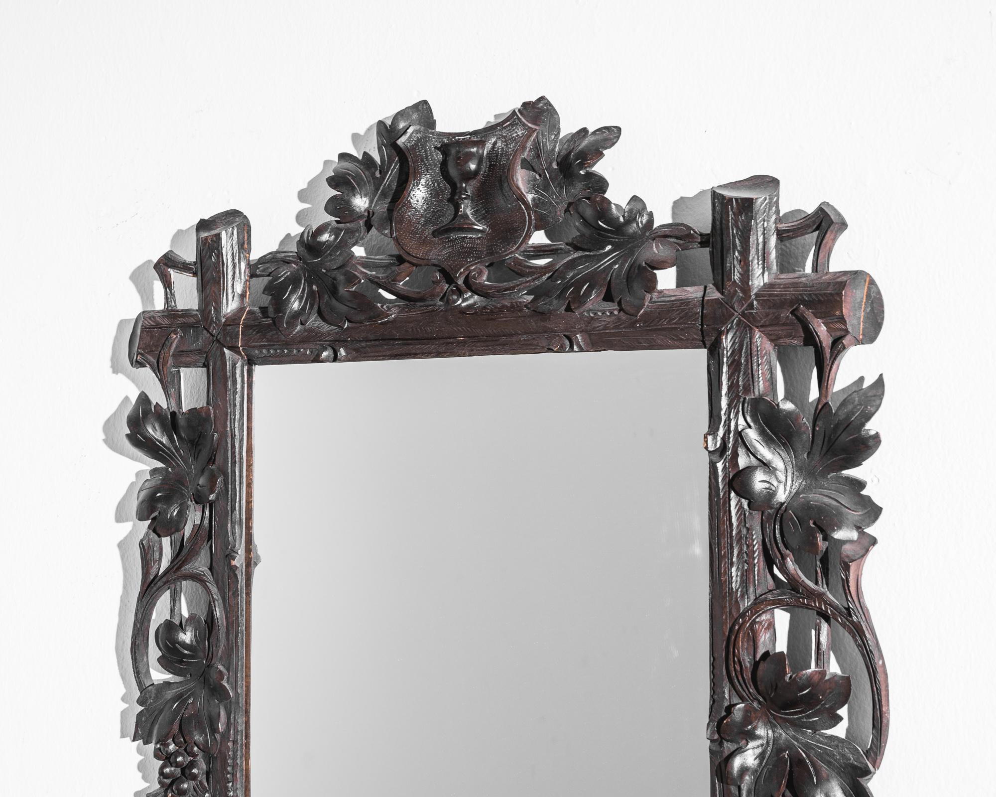 Early 20th Century Antique Austrian Black Forest Carved Mirror
