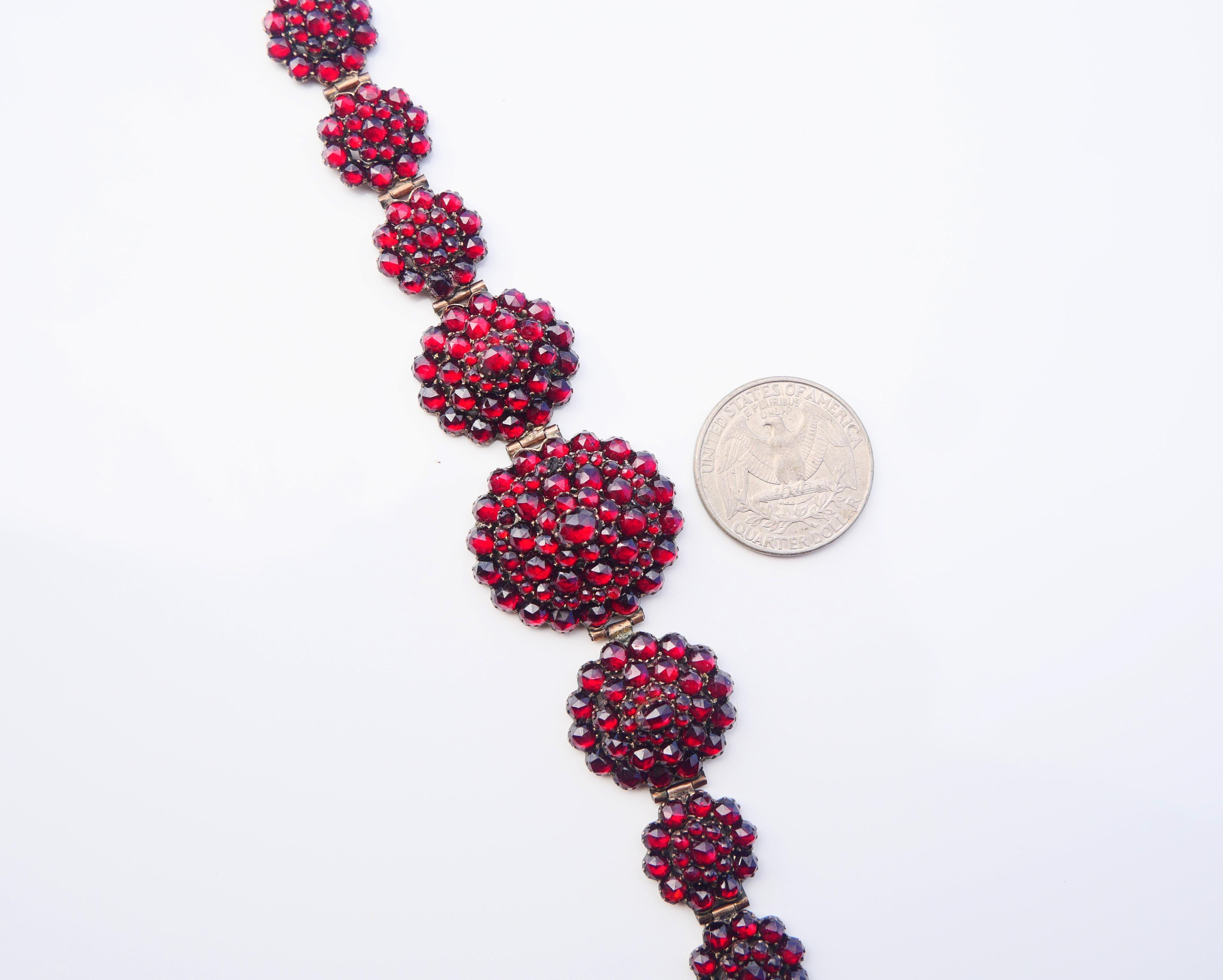 Antique Austrian Bohemian Bracelet Garnets Gilt Silver 17.5 cm/ 25gr For Sale 6