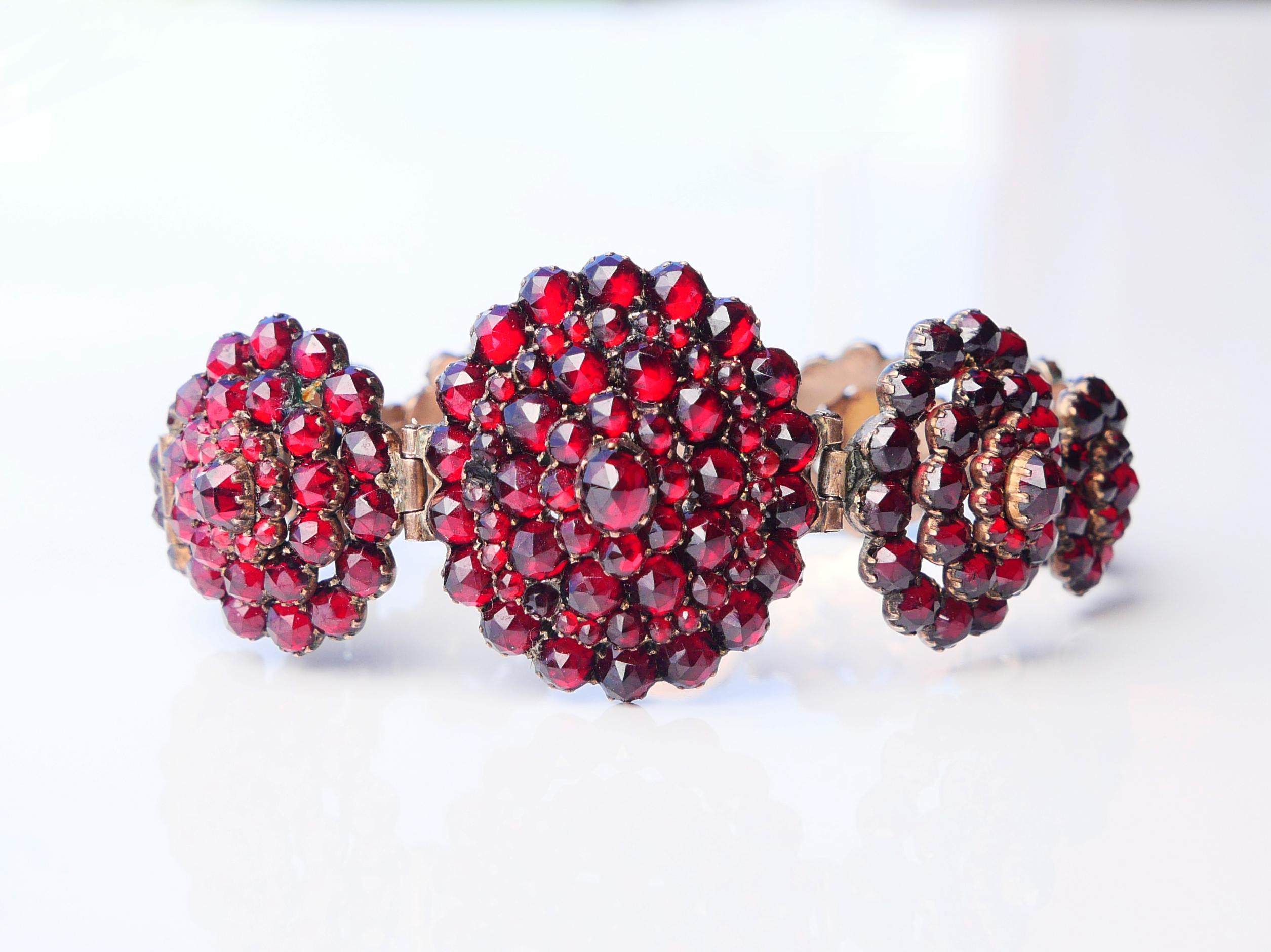 Antique Austrian Bohemian Bracelet Garnets Gilt Silver 17.5 cm/ 25gr For Sale 2