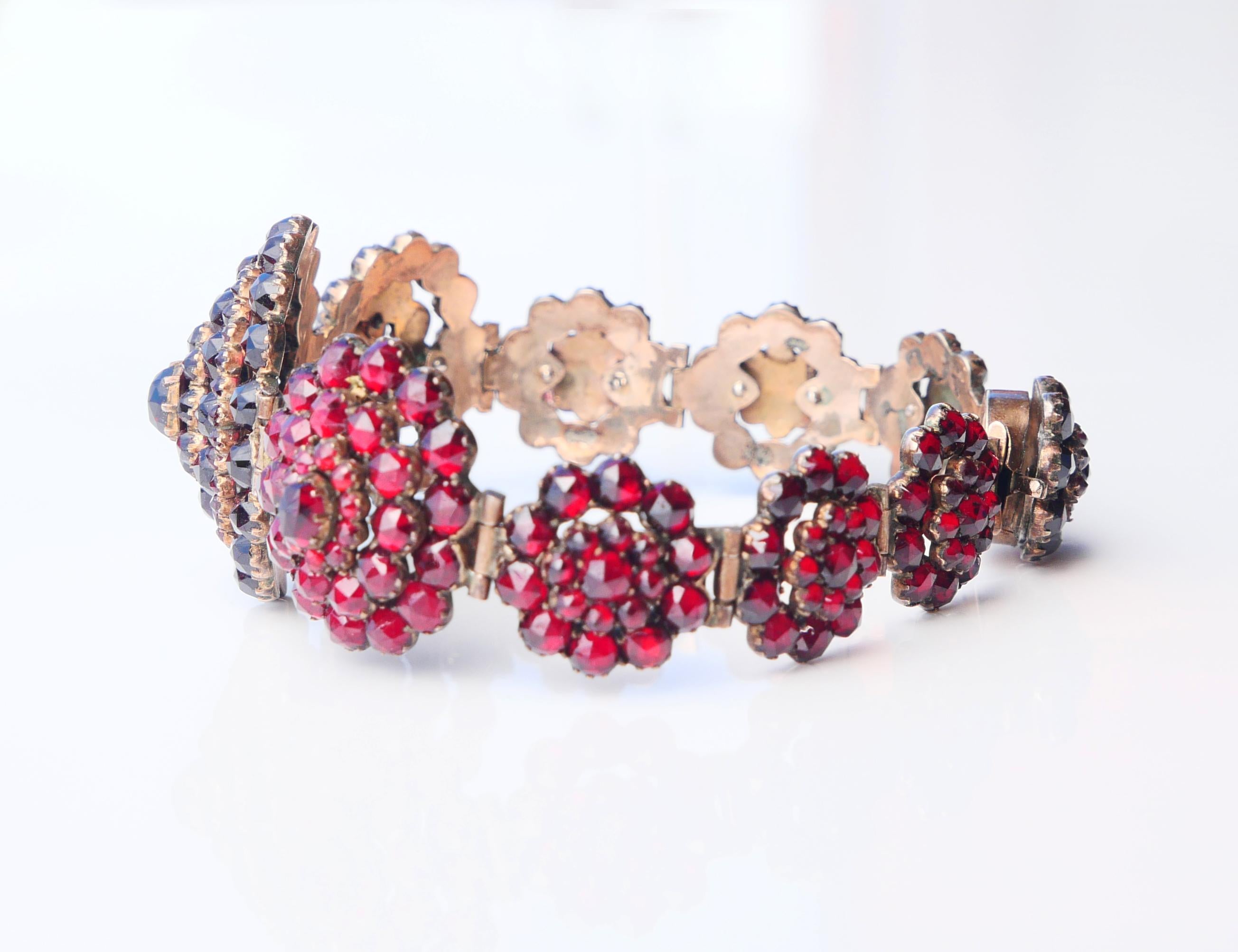 Antique Austrian Bohemian Bracelet Garnets Gilt Silver 17.5 cm/ 25gr For Sale 3