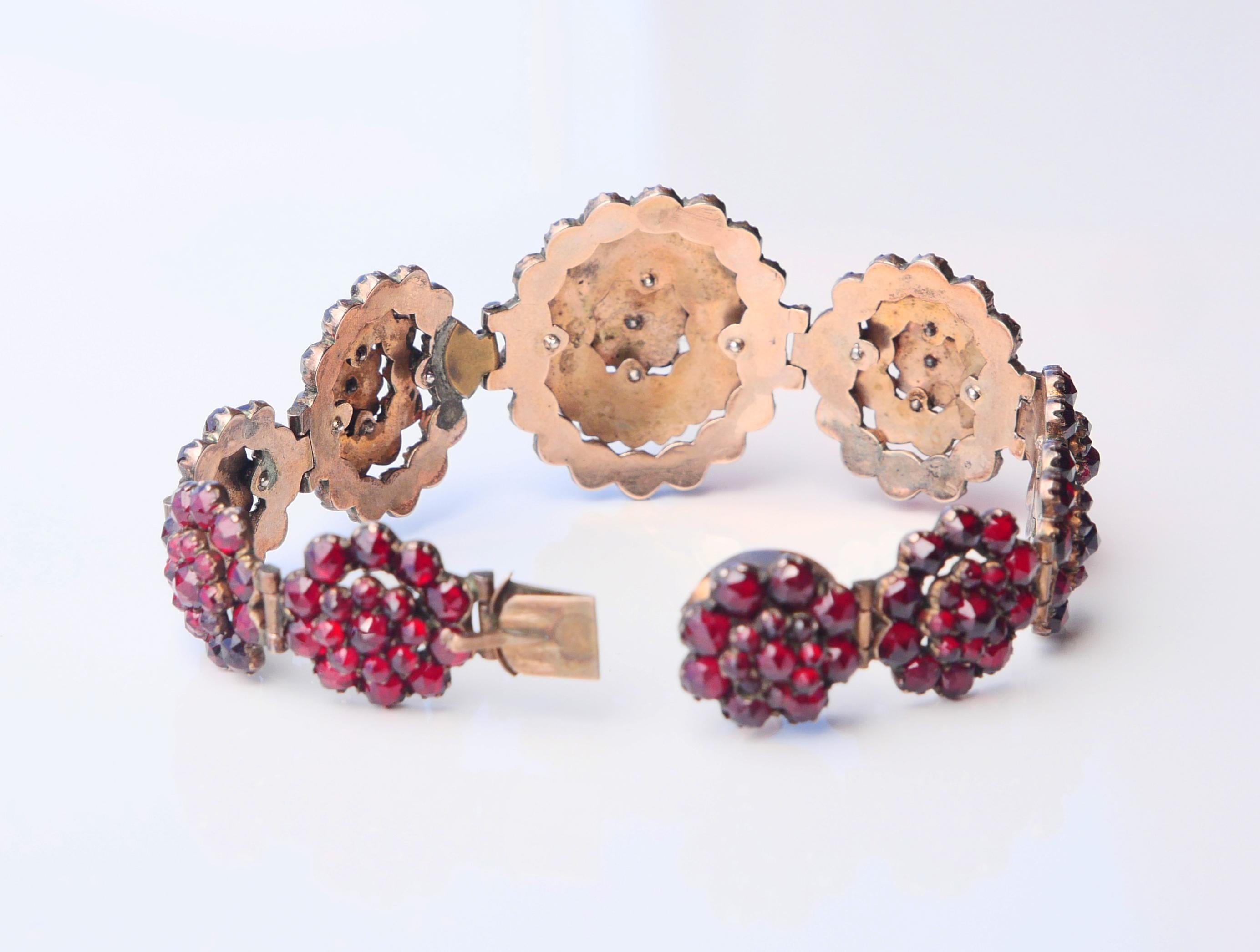 Antique Austrian Bohemian Bracelet Garnets Gilt Silver 17.5 cm/ 25gr For Sale 4