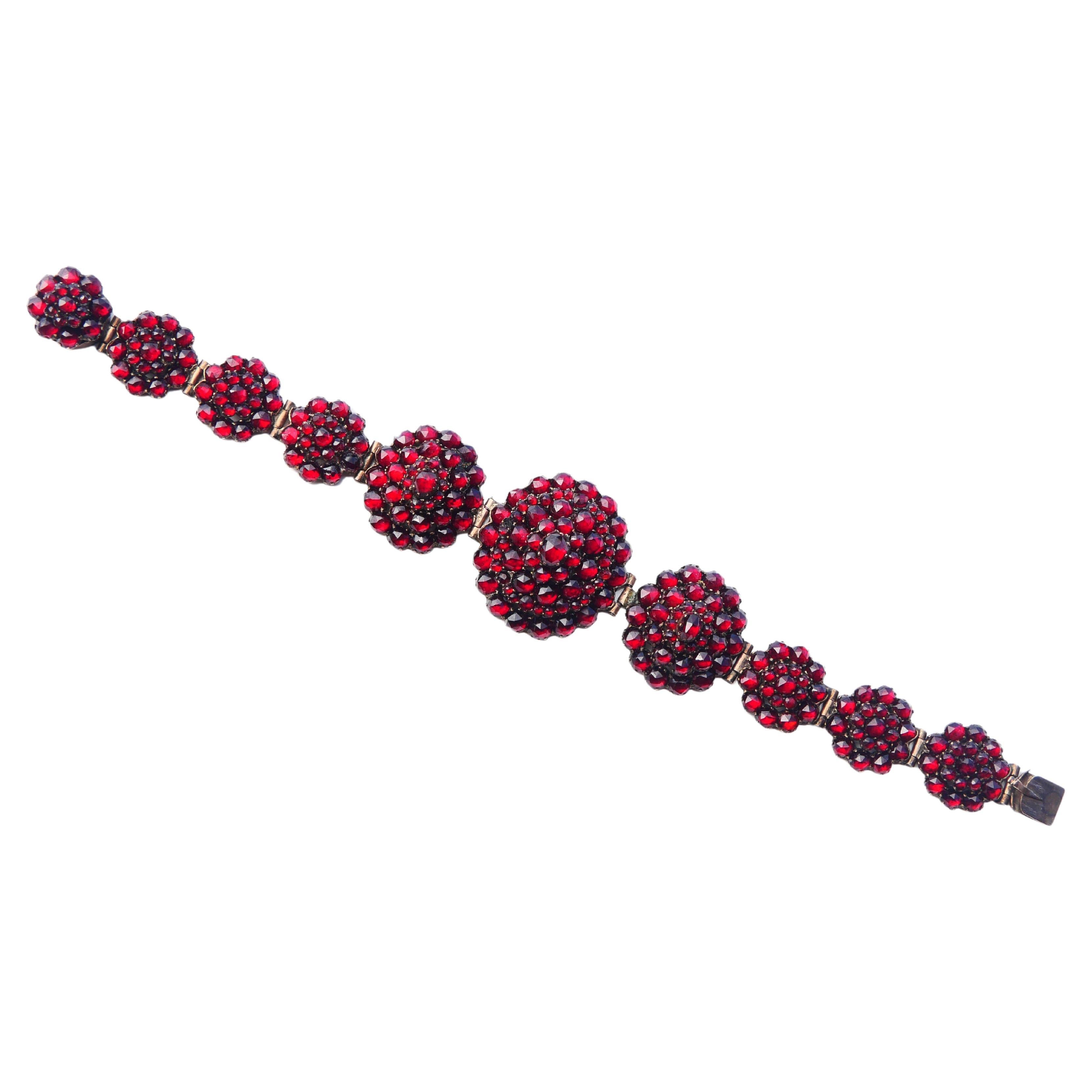 Antique Austrian Bohemian Bracelet Garnets Gilt Silver 17.5 cm/ 25gr