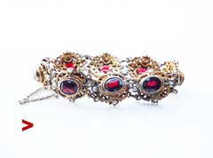 Antique Austrian Bohemian Bracelet Garnets Seed Pearls Enamel / 18cm / 34gr