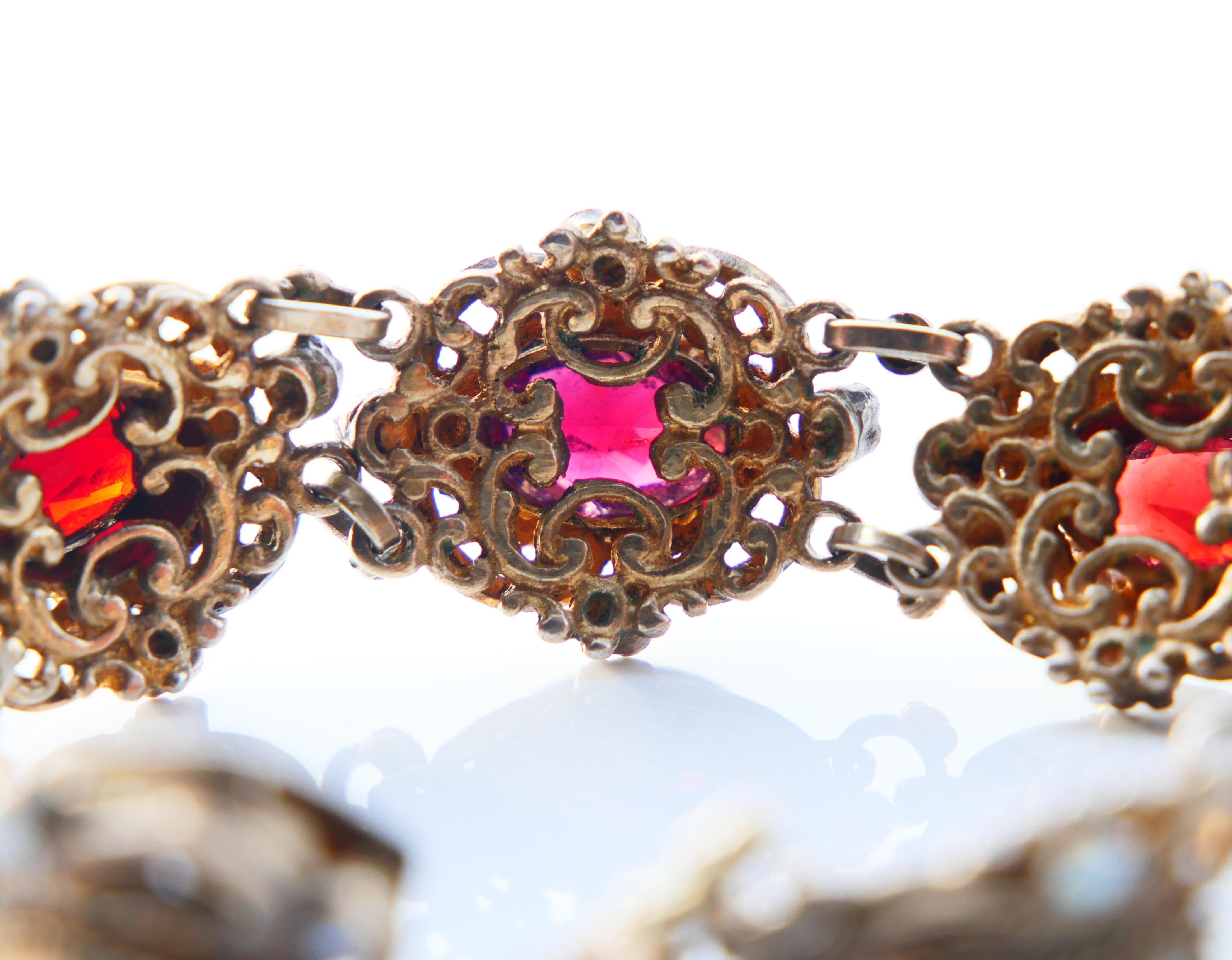 Antique Austrian Bohemian Bracelet Garnets Seed Pearls Enamel / 18cm / 34gr For Sale 3