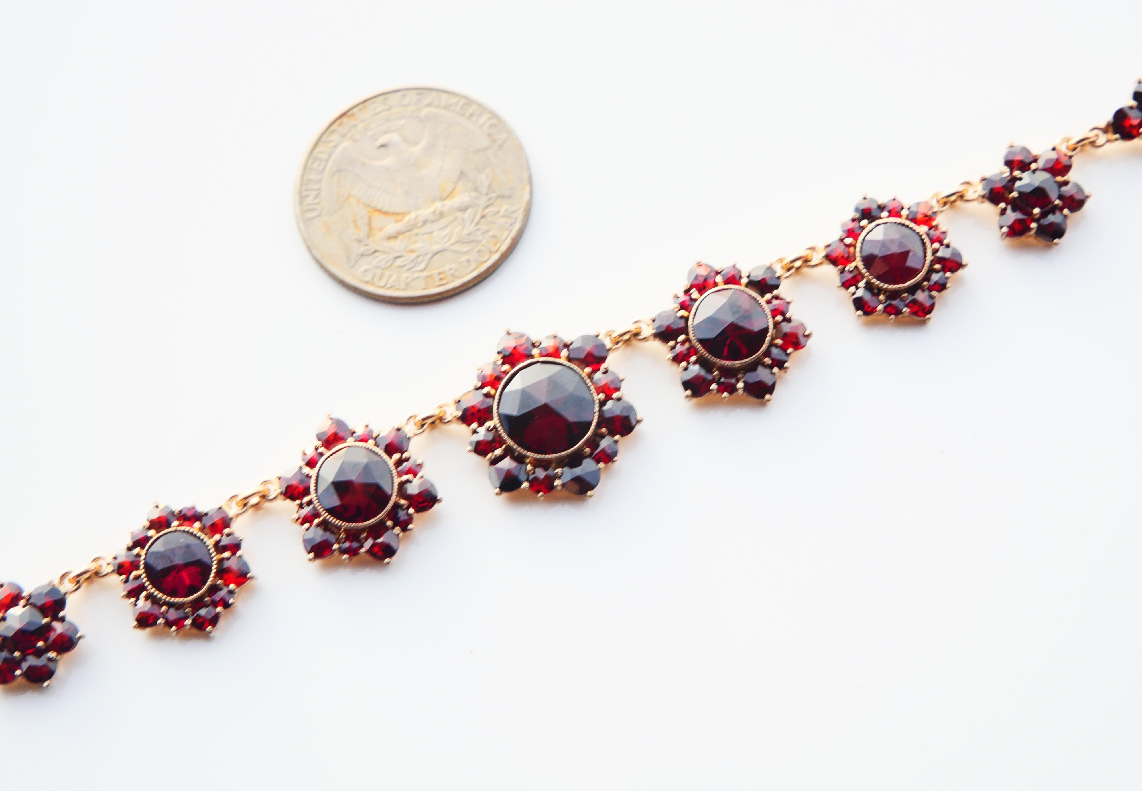 Antique  Necklace Bohemian Garnets Gilt Silver / 39 cm / 21 gr. For Sale 6