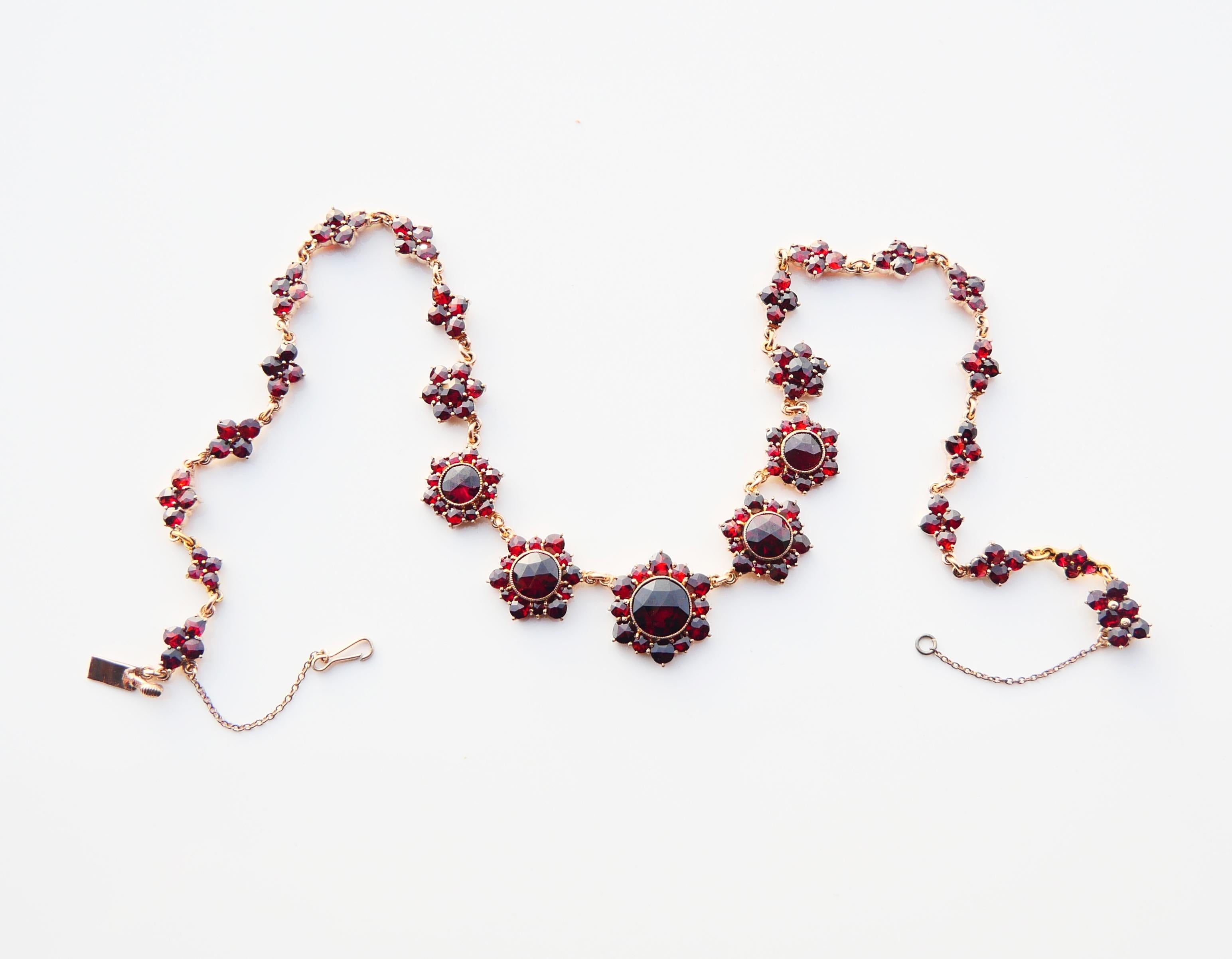 Antique  Necklace Bohemian Garnets Gilt Silver / 39 cm / 21 gr. For Sale 7
