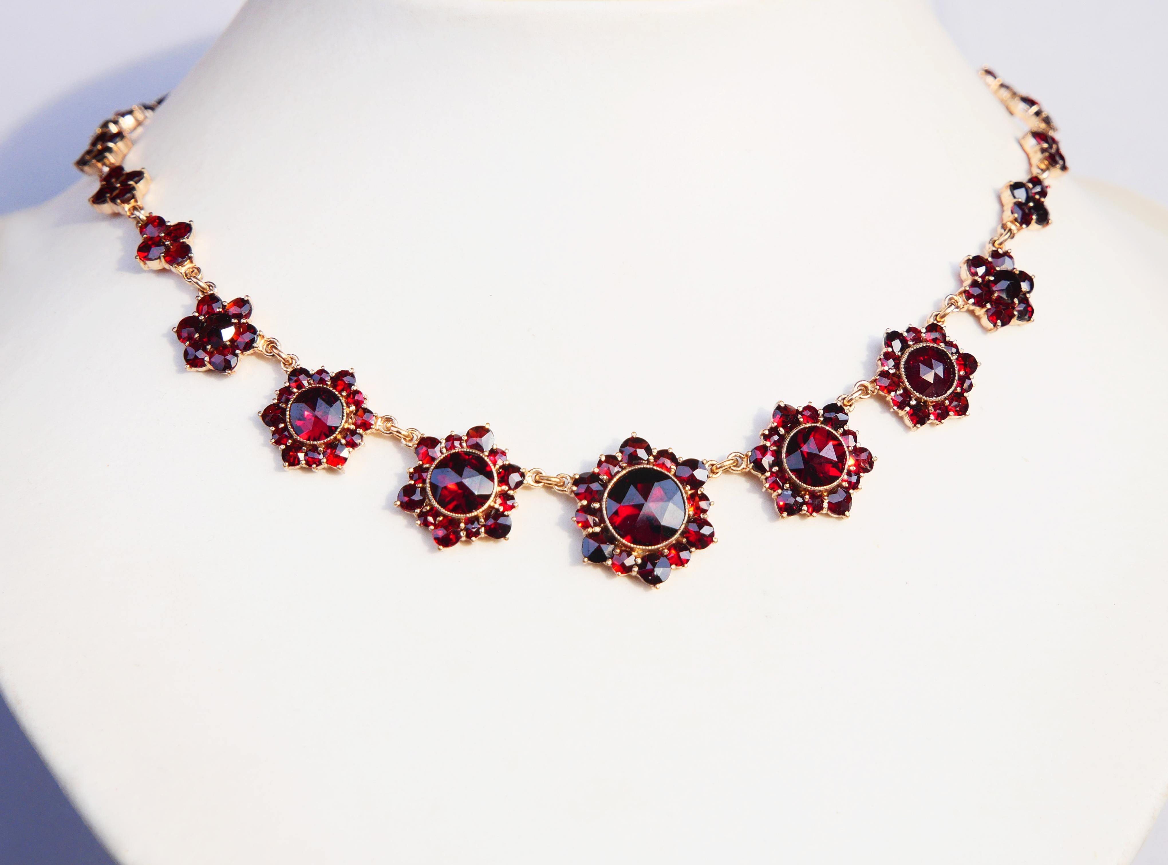 Art Deco Antique  Necklace Bohemian Garnets Gilt Silver / 39 cm / 21 gr. For Sale