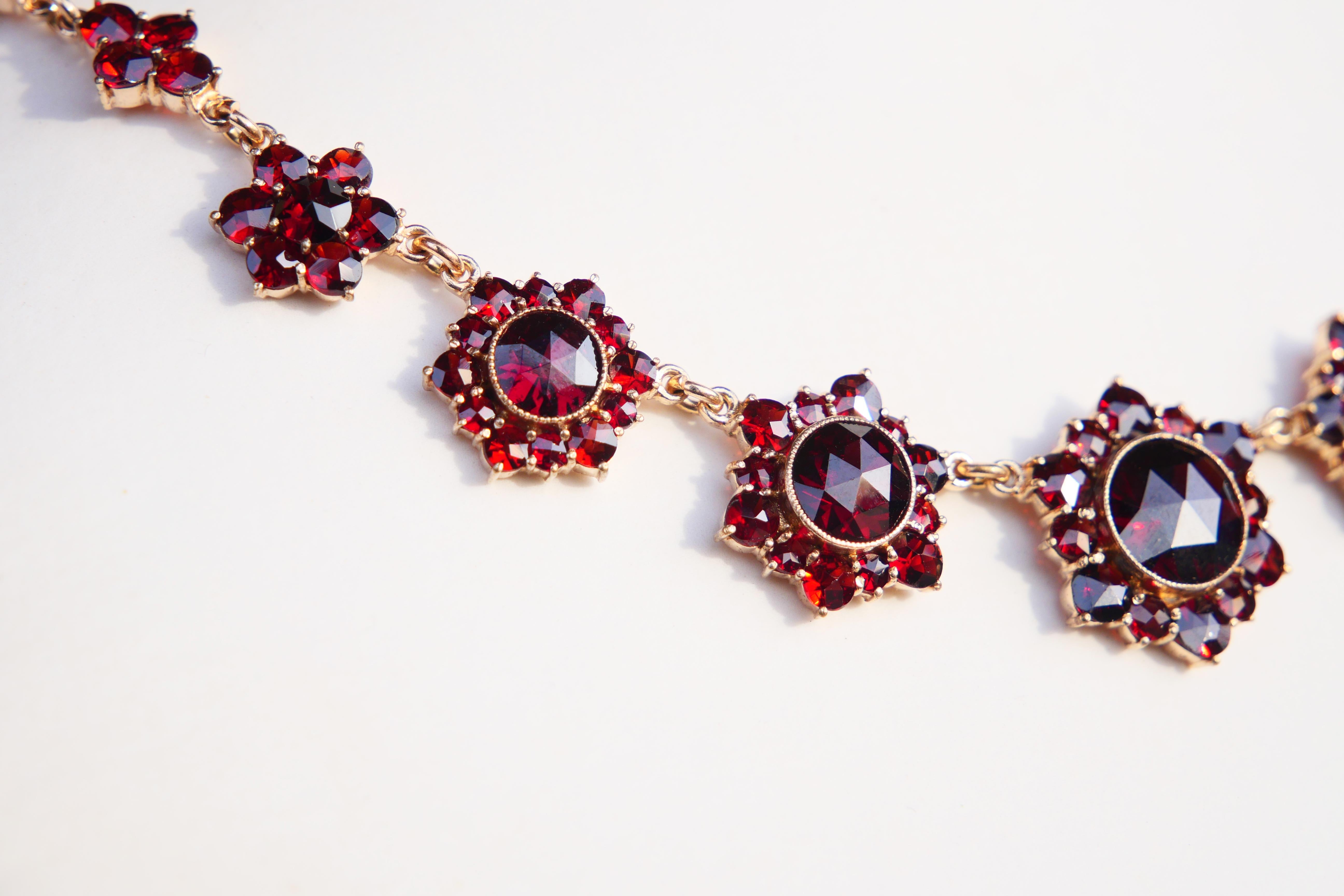 Rose Cut Antique  Necklace Bohemian Garnets Gilt Silver / 39 cm / 21 gr. For Sale