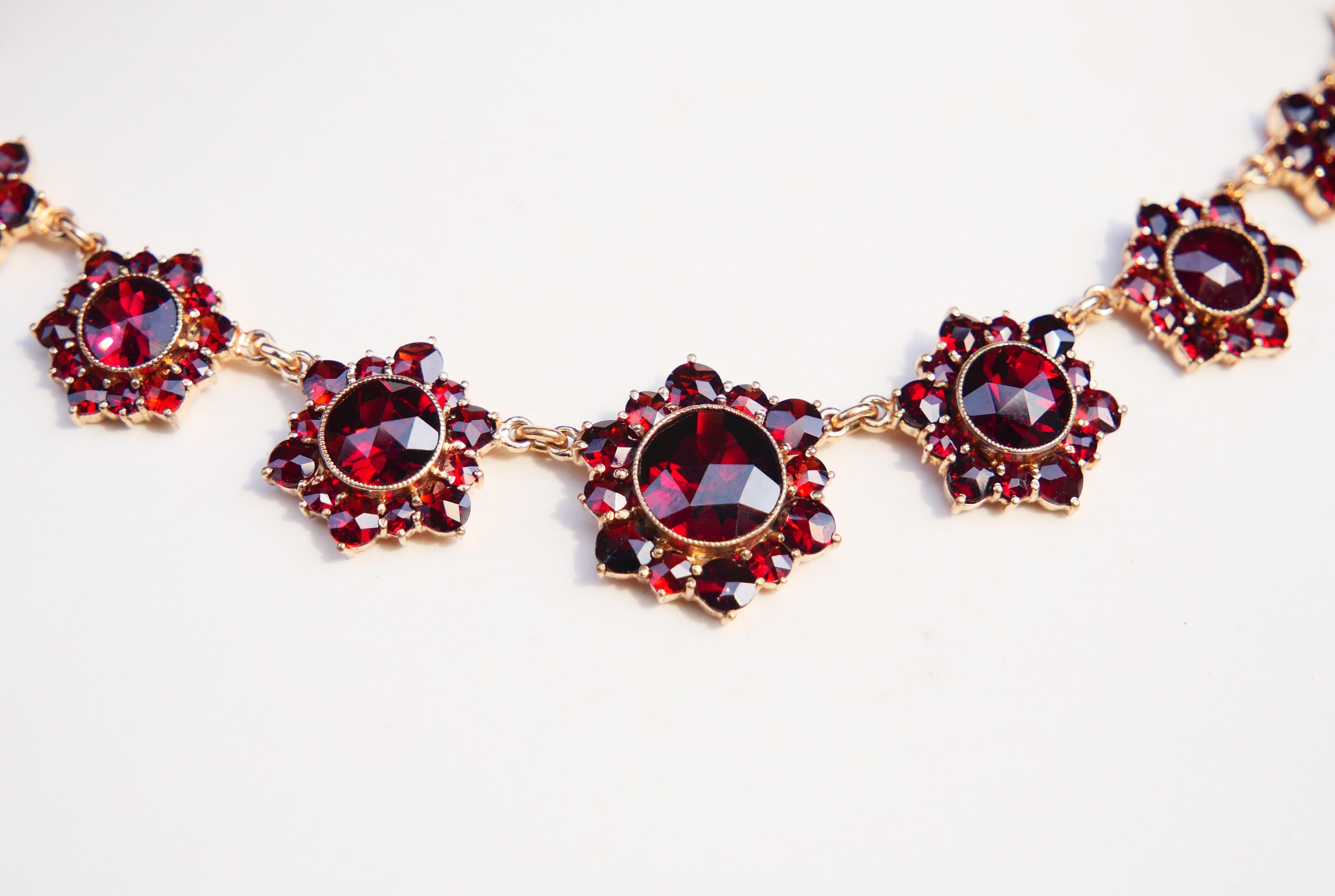 Women's Antique  Necklace Bohemian Garnets Gilt Silver / 39 cm / 21 gr. For Sale