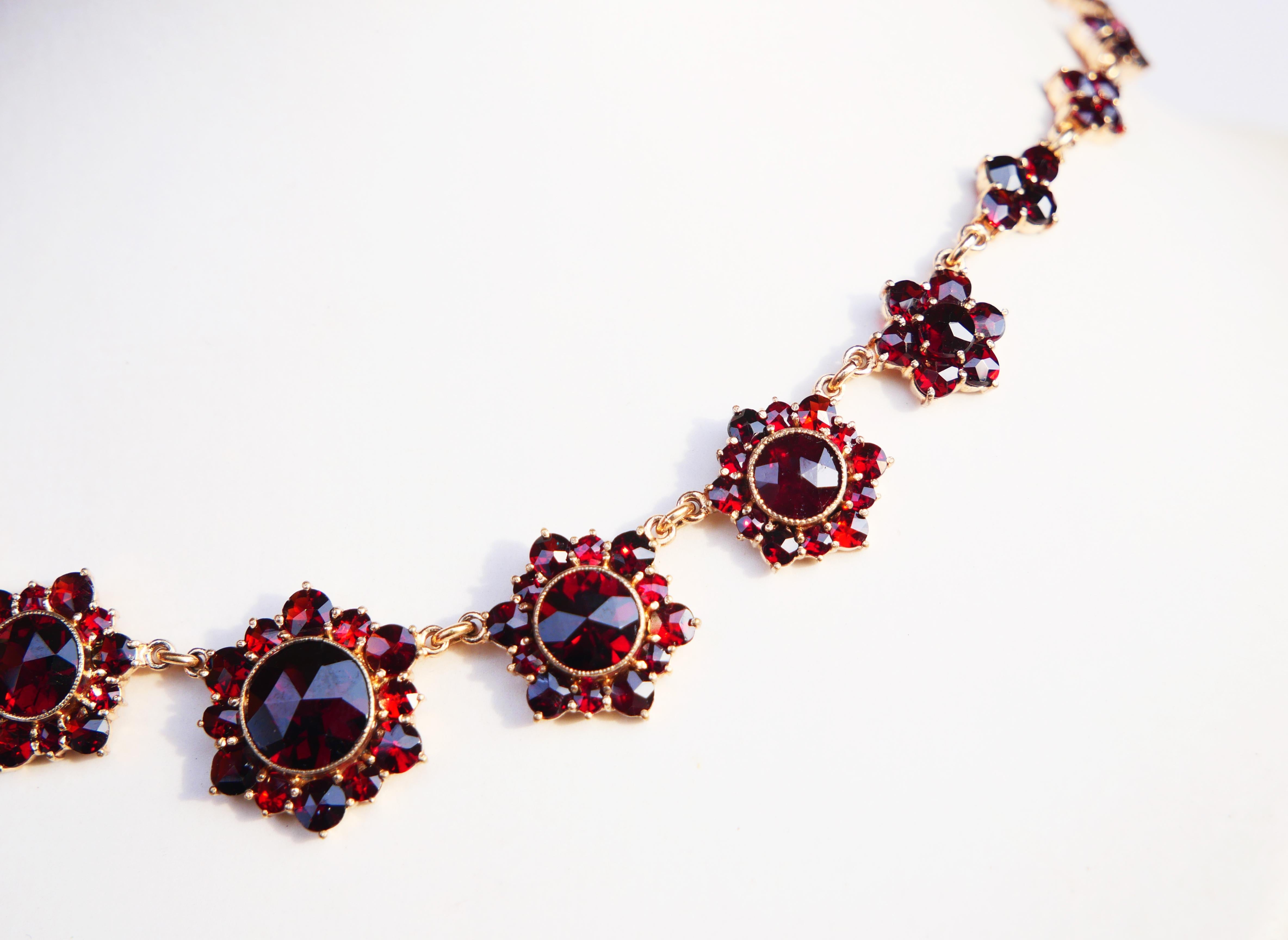 Antique  Necklace Bohemian Garnets Gilt Silver / 39 cm / 21 gr. For Sale 1