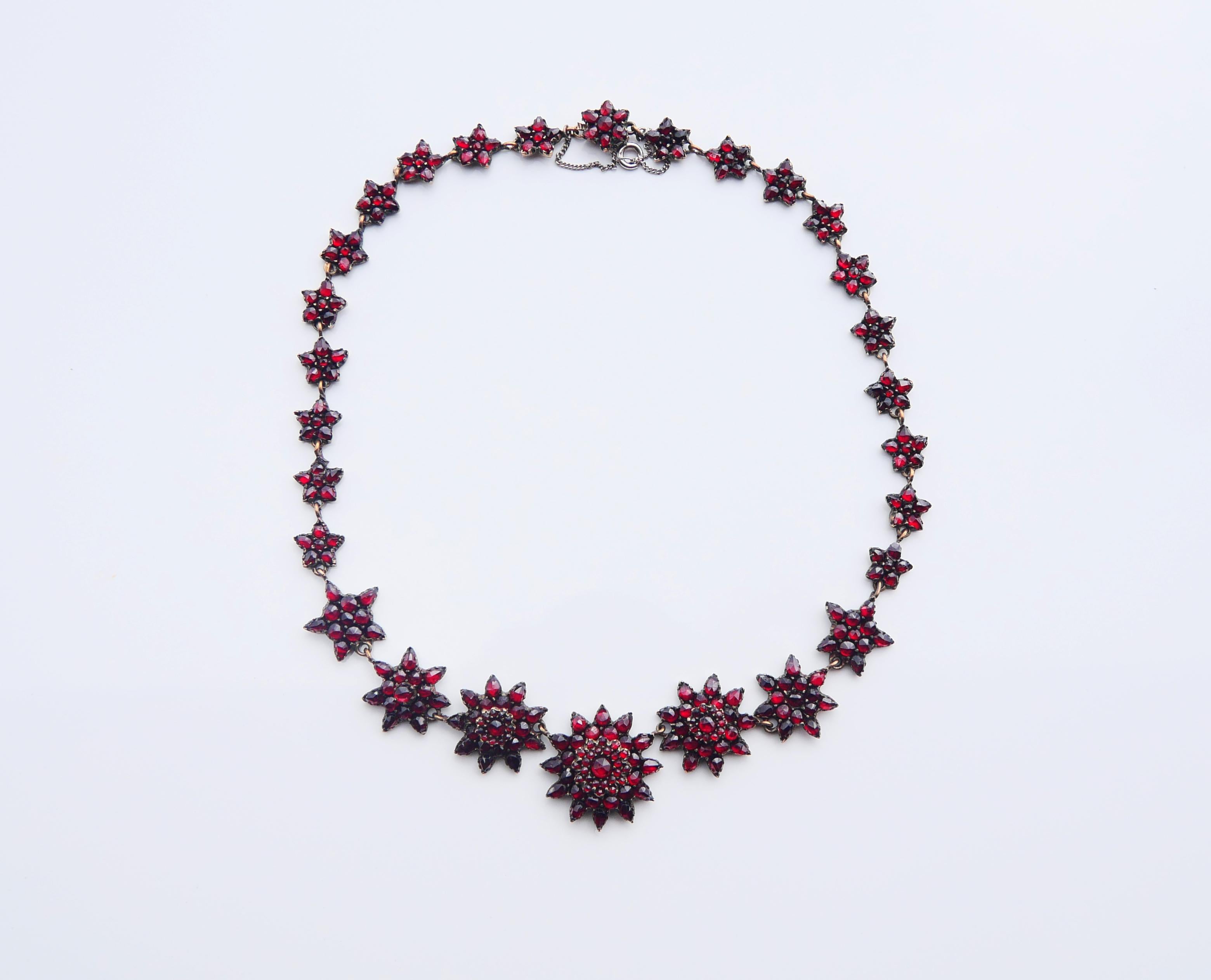 Collier Bohémien Autrichien Ancien Garnets Gilt Silver / 40.5cm / 23gr. en vente 2