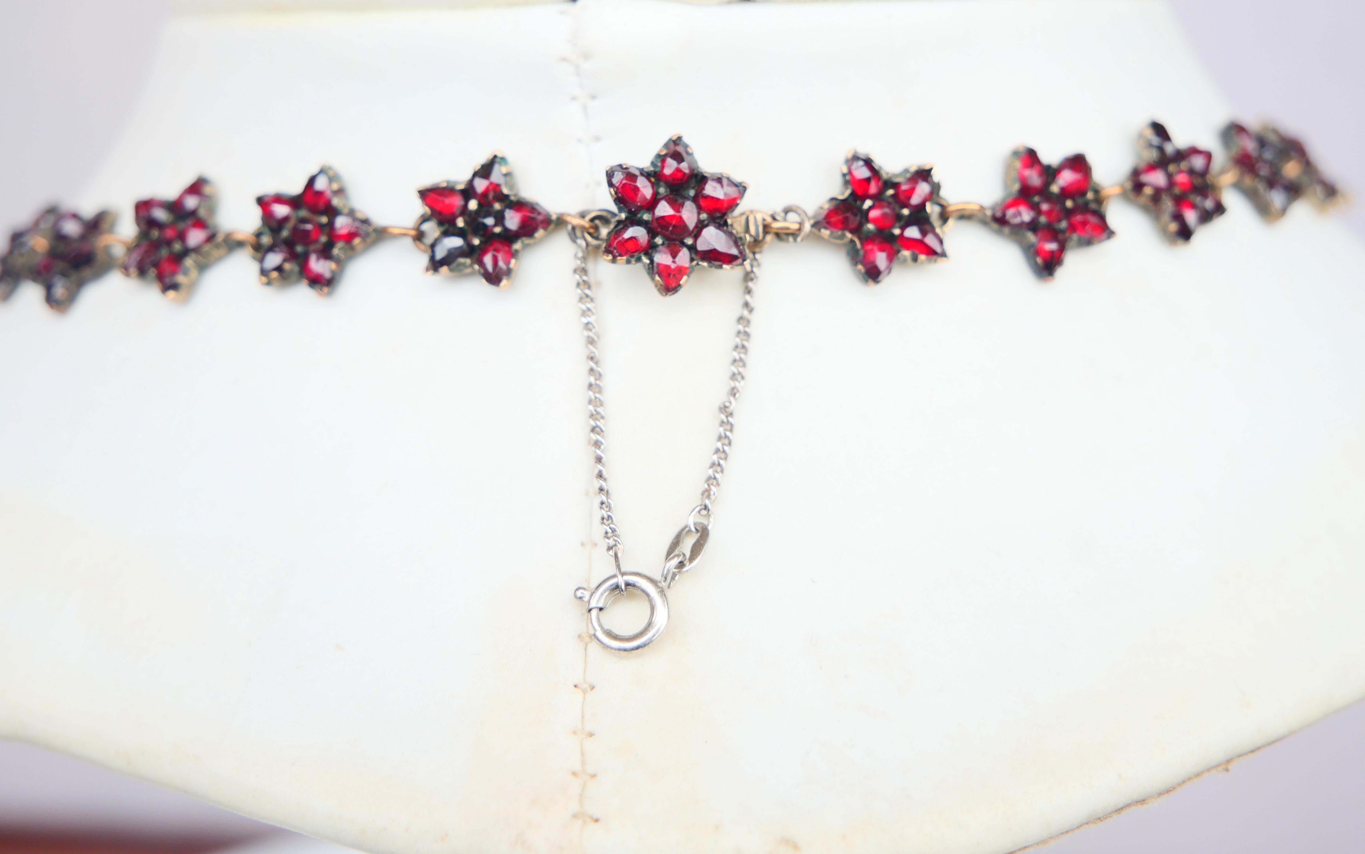 Collier Bohémien Autrichien Ancien Garnets Gilt Silver / 40.5cm / 23gr. en vente 4